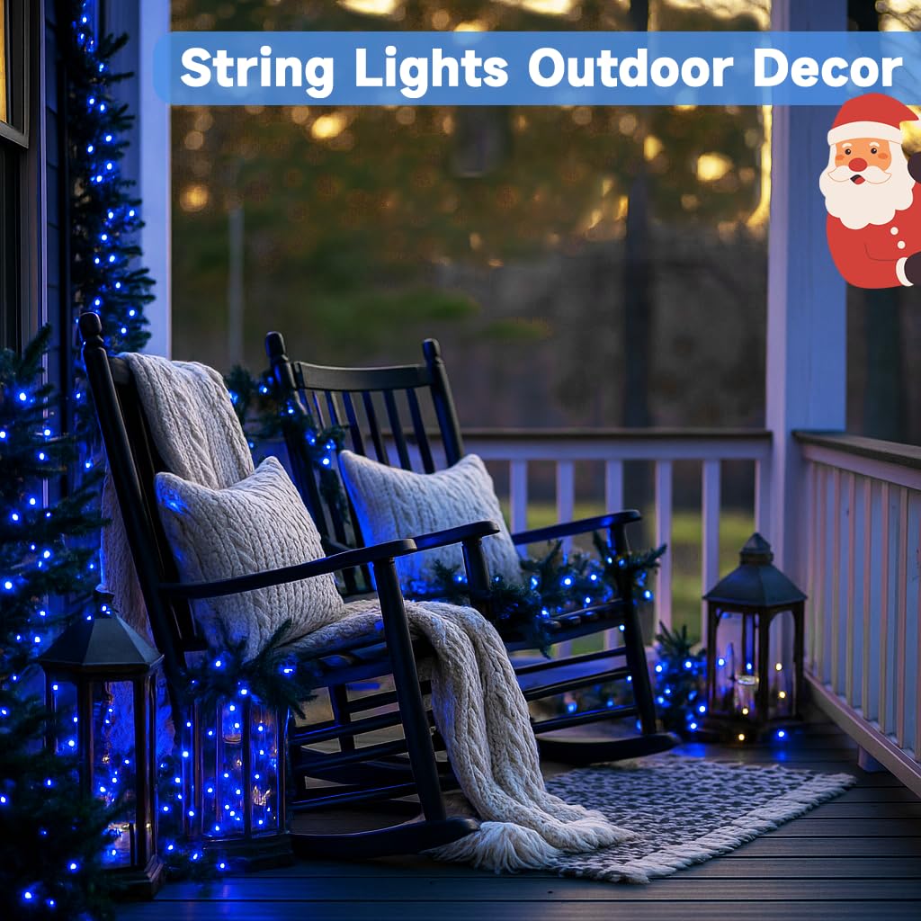 4 Pack 180Ft Solar Christmas Lights Outdoor Waterproof  Super Bright 320 Led Solar String Lights With 8 Lighting Modes  Green Wire Twinkle Tree Light For Outside Xmas Party Decorations (Blue)