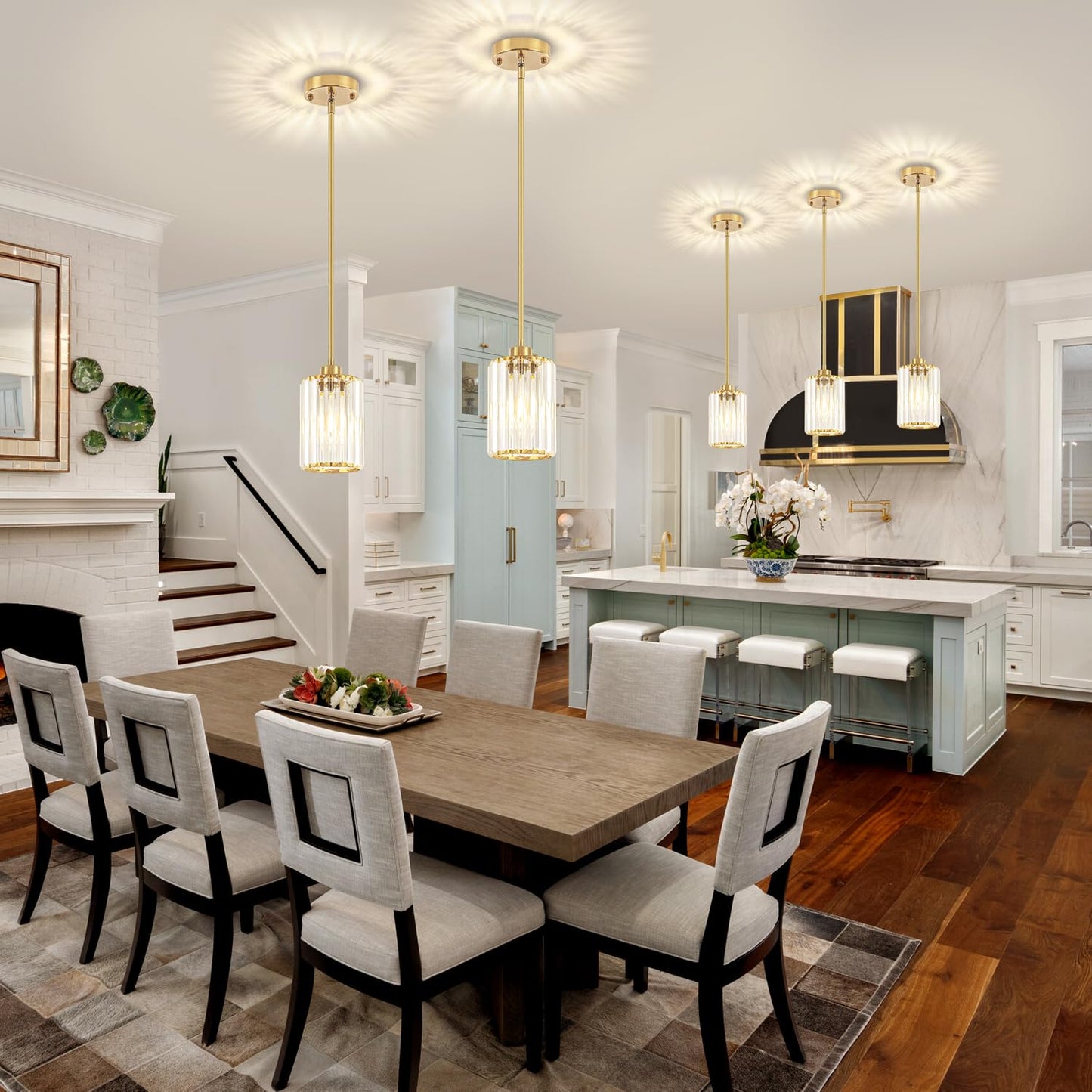Zsmihdoh Pendant Lights Kitchen Island  Modern Brushed Gold Pendant Light Fixtures  Kitchen Hanging Lights Mini Chandelier Crystal Pendant Lighting For Island Dining Room Hallway Bedroom