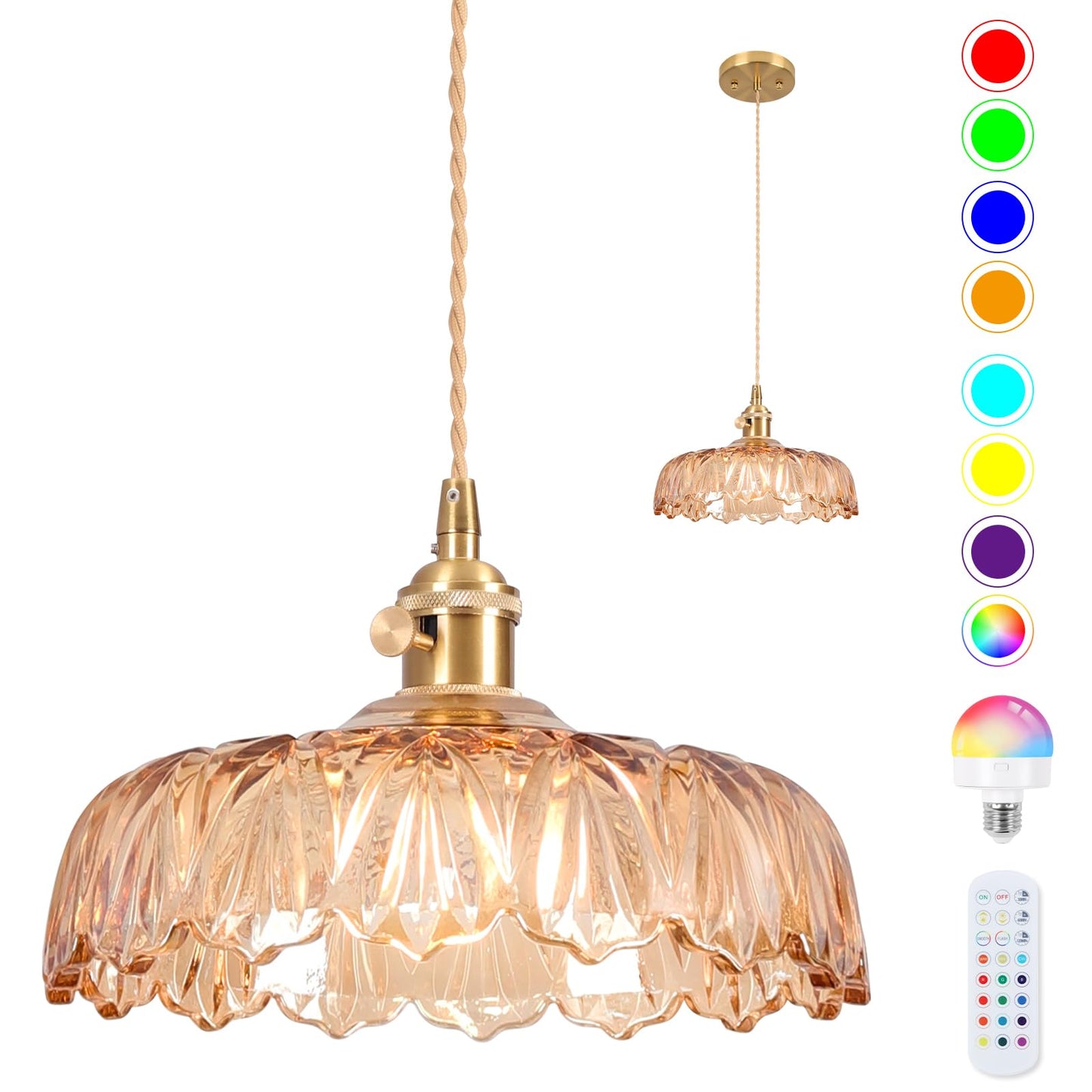 Battery Operated Pendant Light Vintage Light Fixtures 2500Mah 9.4In Rgb Light Bulb Amber Modern Chandelier With Remote Control Wireless Adjustable Rechargeable Chandelier For Kitchen Island 1Light