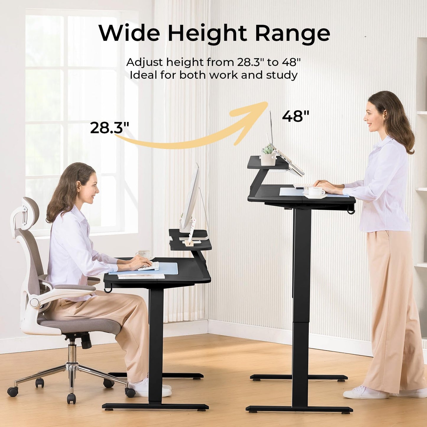 COMHOMA Electric Standing Desk with Drawers, 55 x 24 Inch Sit Stand up Desk with Monitor Stand, Laptop Stand, Height Adjustable Home Office Computer Desks with Memory Preset Controller (Ebony Black)