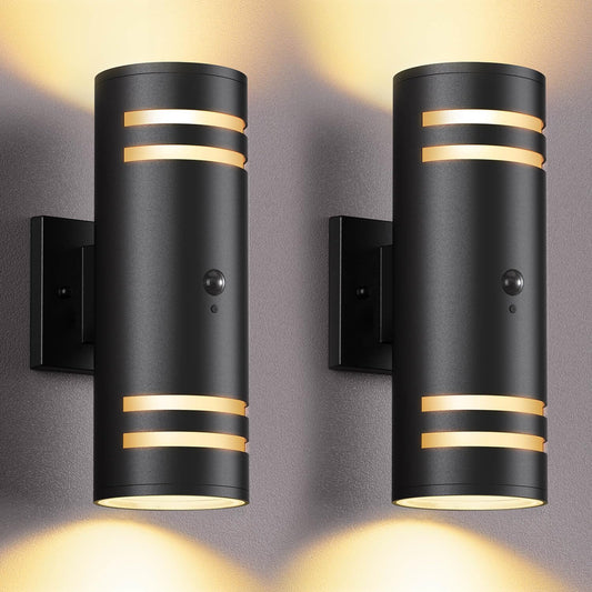 Shlmr Motion Sensor Outdoor Lights 2 Pack  Modern Dusk To Dawn Outdoor Lighting With Bulbs Include  Black Exterior Sconce Up And Down Motion Detector Lights For House Porch Garage  Etl Listed