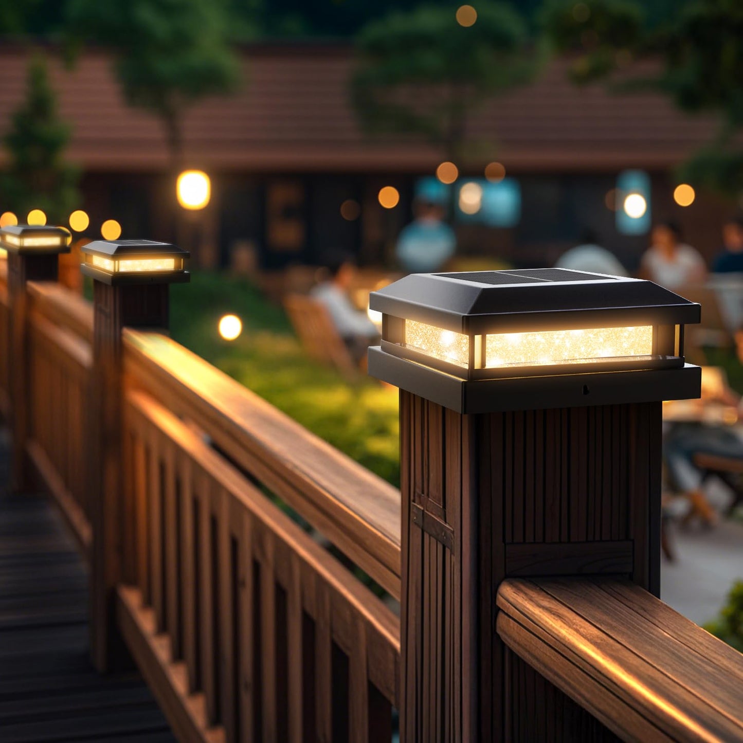Solar Light Outdoor 4 Packs  Waterproof Solar Powered Post Cap Light For 4X4 4.5X4.5 5X5 Vinyl/Wooden Post With Warm/Cool Lighting  Black 16Leds Deck Cap Lights For Outside  Garden  Patio  Porch