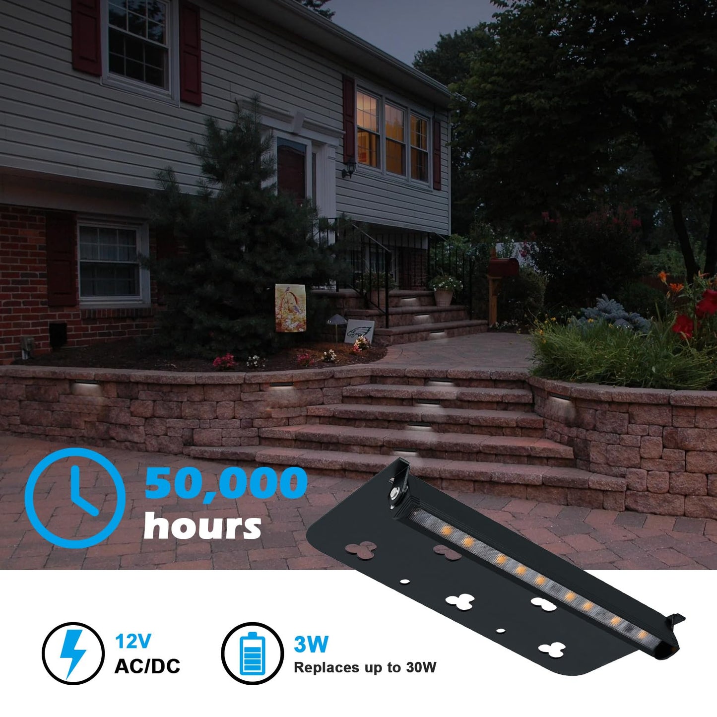 Modern 7Inch 3W Hardscape Lighting 5000K Daylight White Retaining Wall Lights 12V Ac/Dc Low Voltage Landscape Paver Lights Ip65 Waterproof Outdoor Step Light 50 000 Hours Lifespan 12 Packs