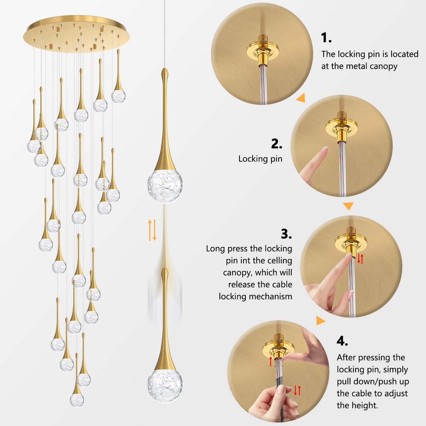 24 Light Modern Glam Crystal Chandelier For High Ceiling Led Dimmable Ceiling Pendant Light Staircase Foyer Enterway Living Room Chandelier Lighting Antique Gold