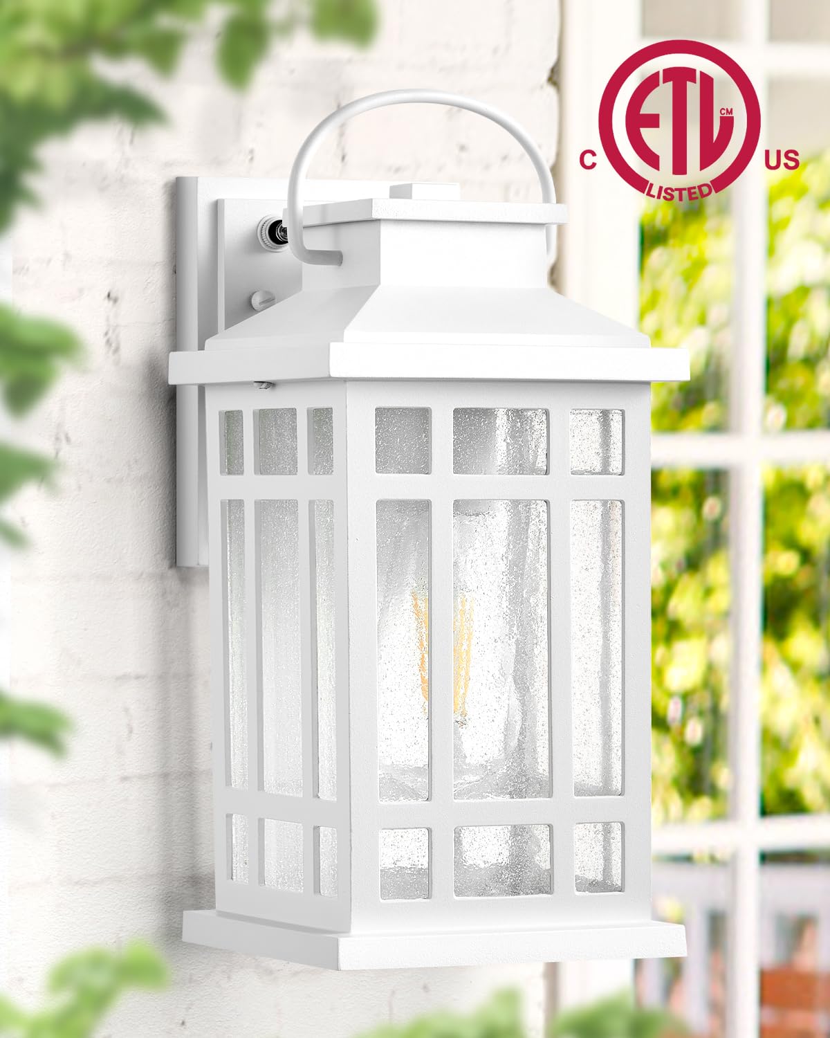 Opaxis White Dusk To Dawn Outdoor Lighting 2-Pack  Outside Wall Lights With Seed Glass  Outdoor Light For House  Garage  Garden  Entryway  Doorway  100% Aluminum Waterproof And Anti-Rust  E26 Socket