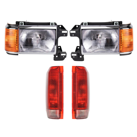Trq Headlight & Taillight Lighting Kit Driver & Passenger Side Fits Ford 90 Bronco (From Prod Date 11/1/89) 91 Bronco 90 F-150 W/Styleside Bed (From Prod Date 11/1/89) 91 F-150 With Styleside Bed