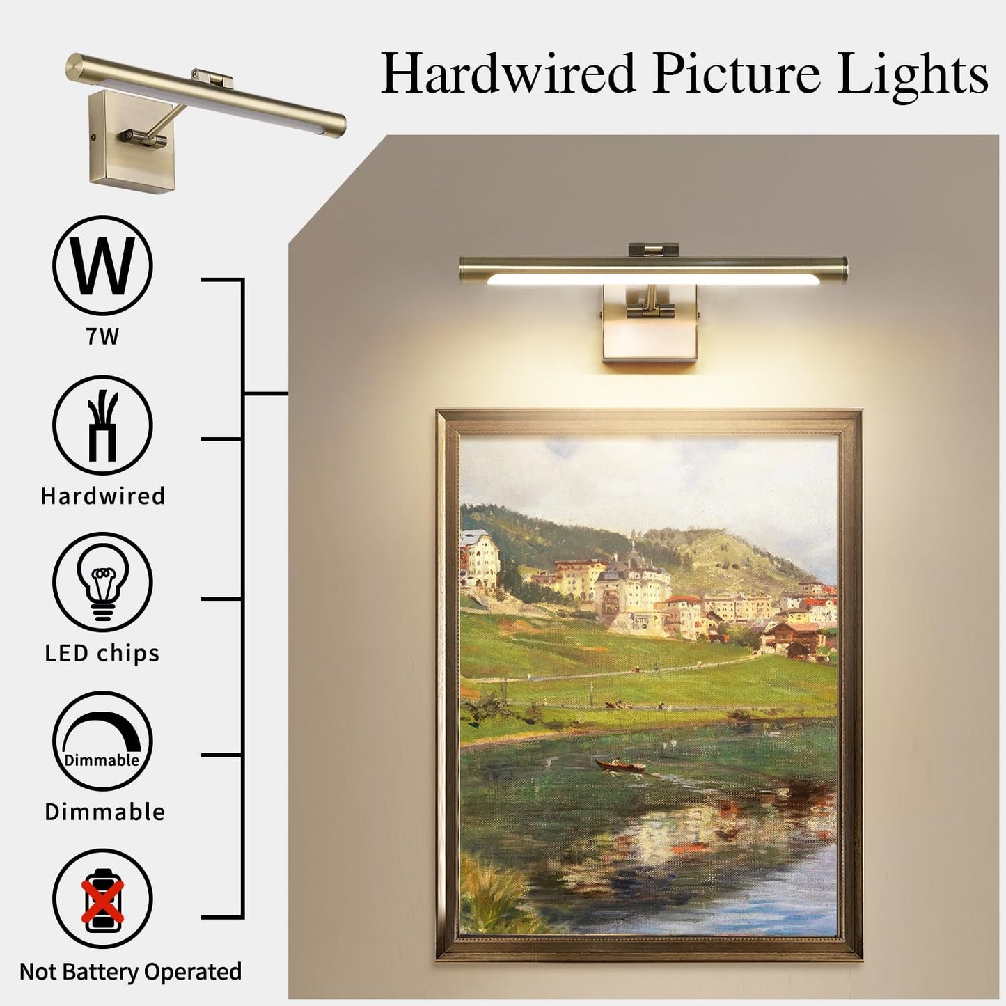 Joosenhouse Picture Light - Dimmable 16.53in Art Display Light, Antique Bronze, 3000K Warm White, Model 7110-D, Acrylic Material
