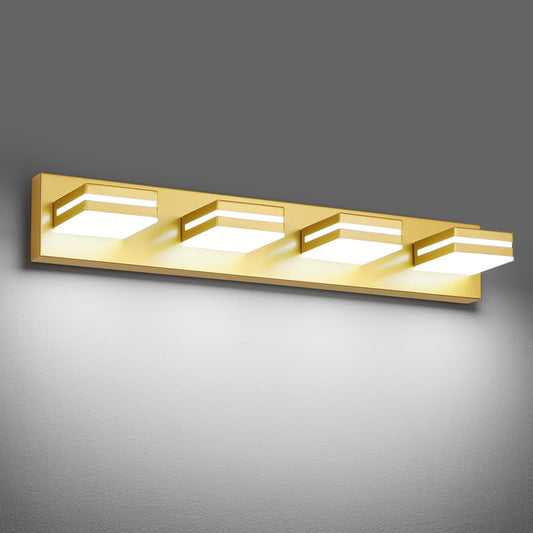 Jzekvn Modern Led Bathroom Lights Fixtures(4-Light) Metal Gold Acrylic Wall Lighting Vanity Lights For Bathroom Over Mirror(6000K 27In