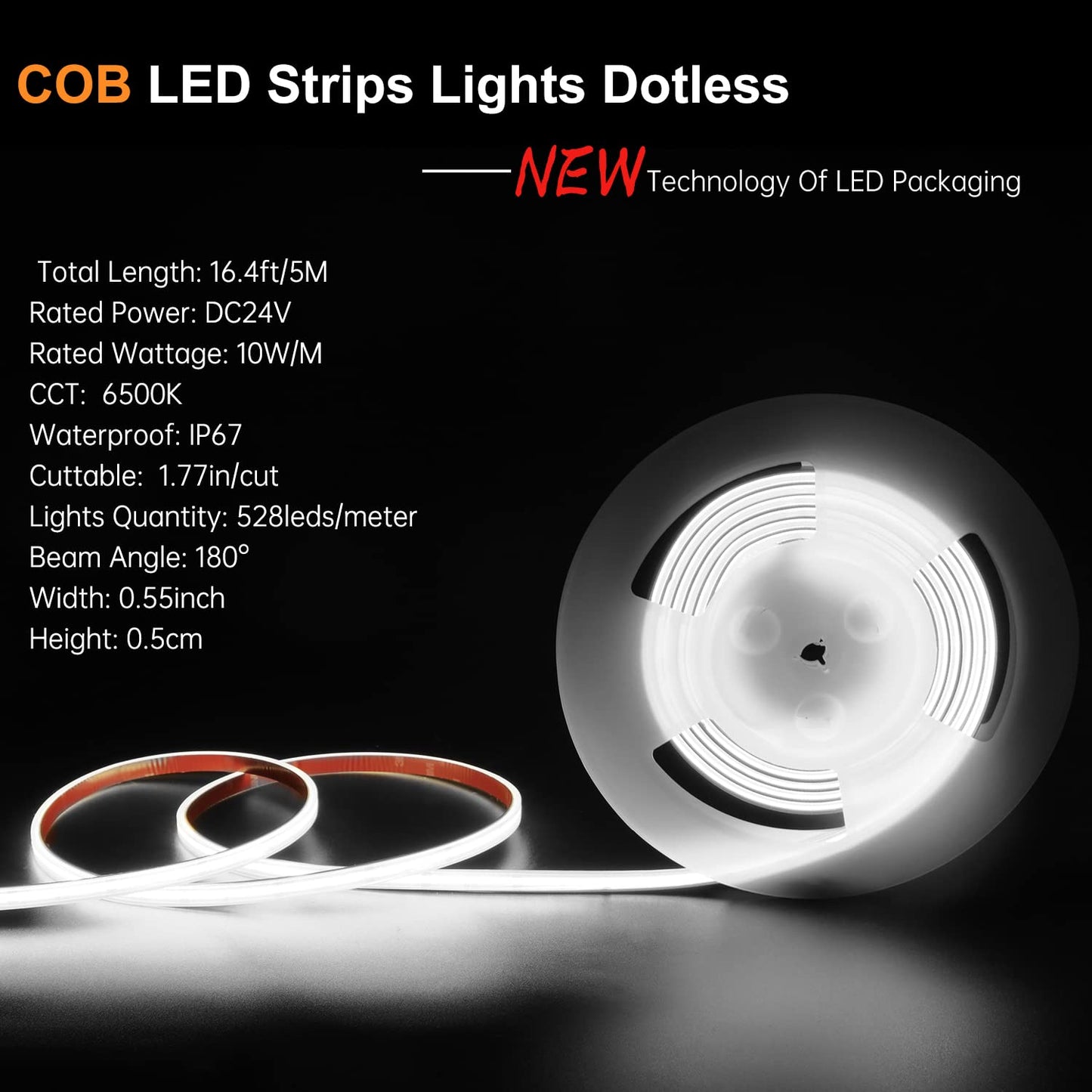 dephen Outdoor LED Tape Lights, 16.4ft, 6500K, 528 LEDs/m, IP67 Waterproof, Vinyl, Patio & Garden Lighting, No Adapter Included