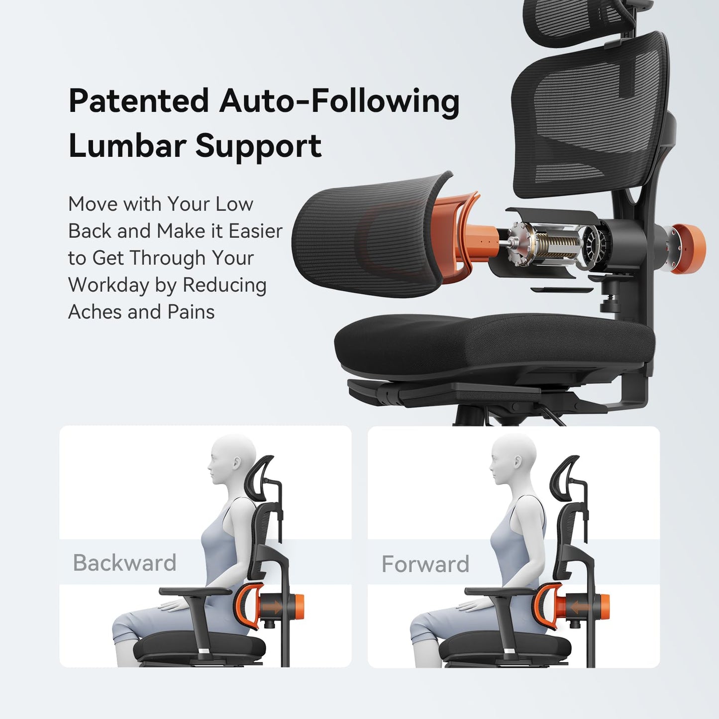 Newtral Office Chair Ergonomic - Home Office Desk Chair, Big and Tall Office Chair, Auto-Following Lumbar Support for Back Pain, Adjustable Seat Depth and Height (with Footrest + Laptop Tray, Black)