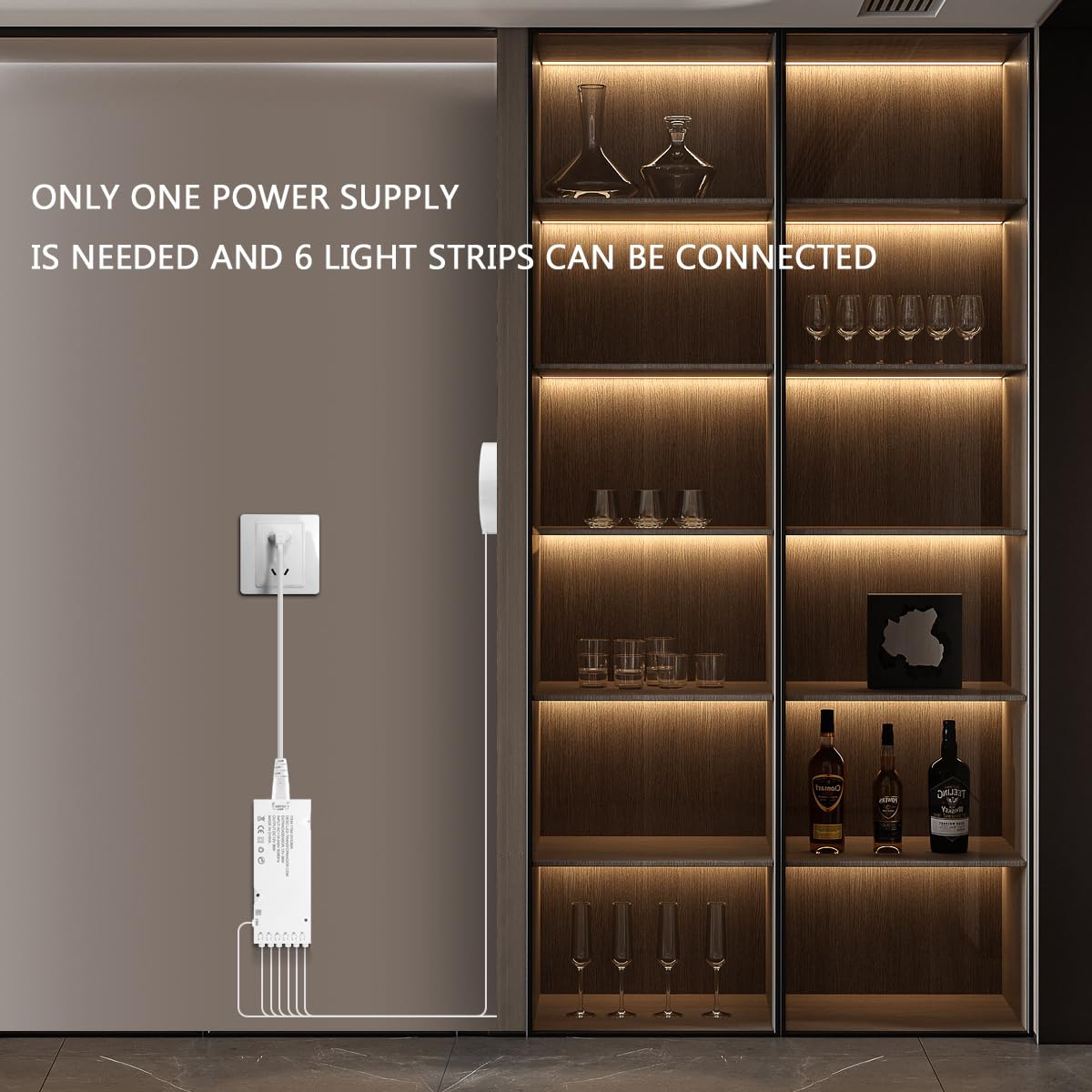 Tlinkosta Cabinet Light Cob Led Strip Lights 6-In-1 Dimmable Touch Control For Display Cabinets  Wardrobes  Kitchen  Wine Cabinets  Showcase & Shelf Lighting (White Light  6.6Ft)