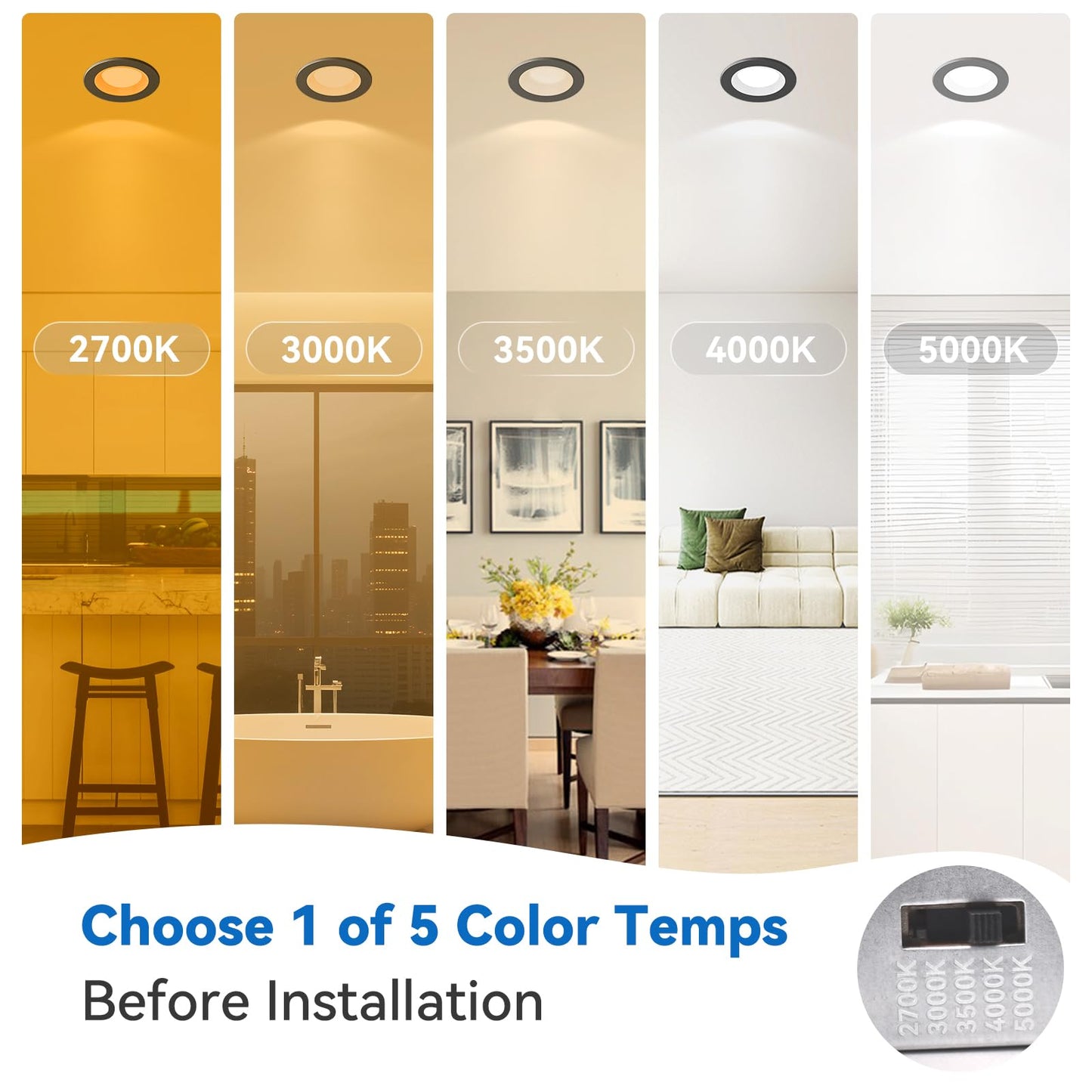 Cycevsun Black 3 Inch Led Recessed Lights Switchable Night Light & Main Light  5 Color Temperatures 2700K-5000K  Dimmable Canless Wafer Light Downlight For Cozy Home Lighting  6W/2W  Etl  24 Pack