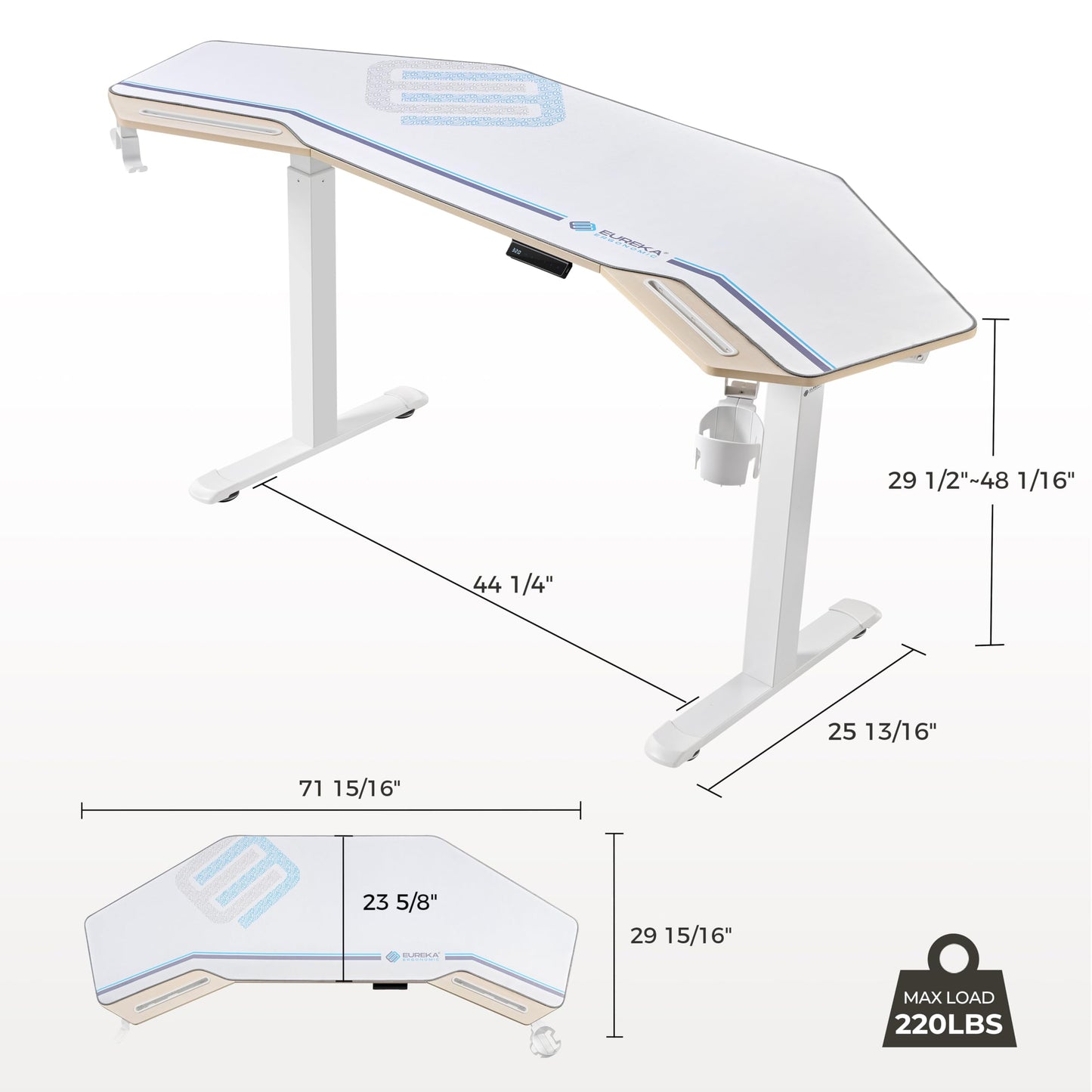 EUREKA ERGONOMIC Standing Desk, 72" Electric Adjustable Height Desk,Wing Shaped Computer Desk Large Music Studio Table, Dual Motor&Slot, Maple
