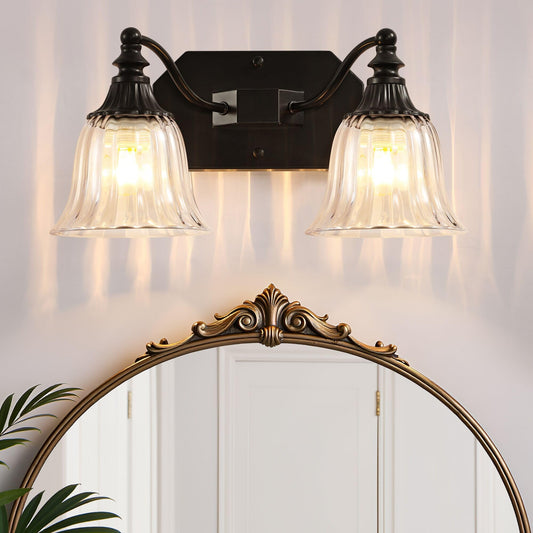 Dvmteom Black Vintage Bathroom Vanity Light Fixture  2-Light Vanity Light For Bathroom  Antique Matte Black Finish With Crystal Glass Shade  Lighting Fixtures Over Mirror For Bedroom Living Room