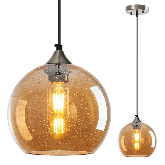 Lbsqj Amber Glass Pendant Lights Kitchen Island Lighting Globe Pendant Light Fixtures Modern Pendant Lighting For Bedroom Living Dining Room Light Fixture (7.87 In  1 Pack)