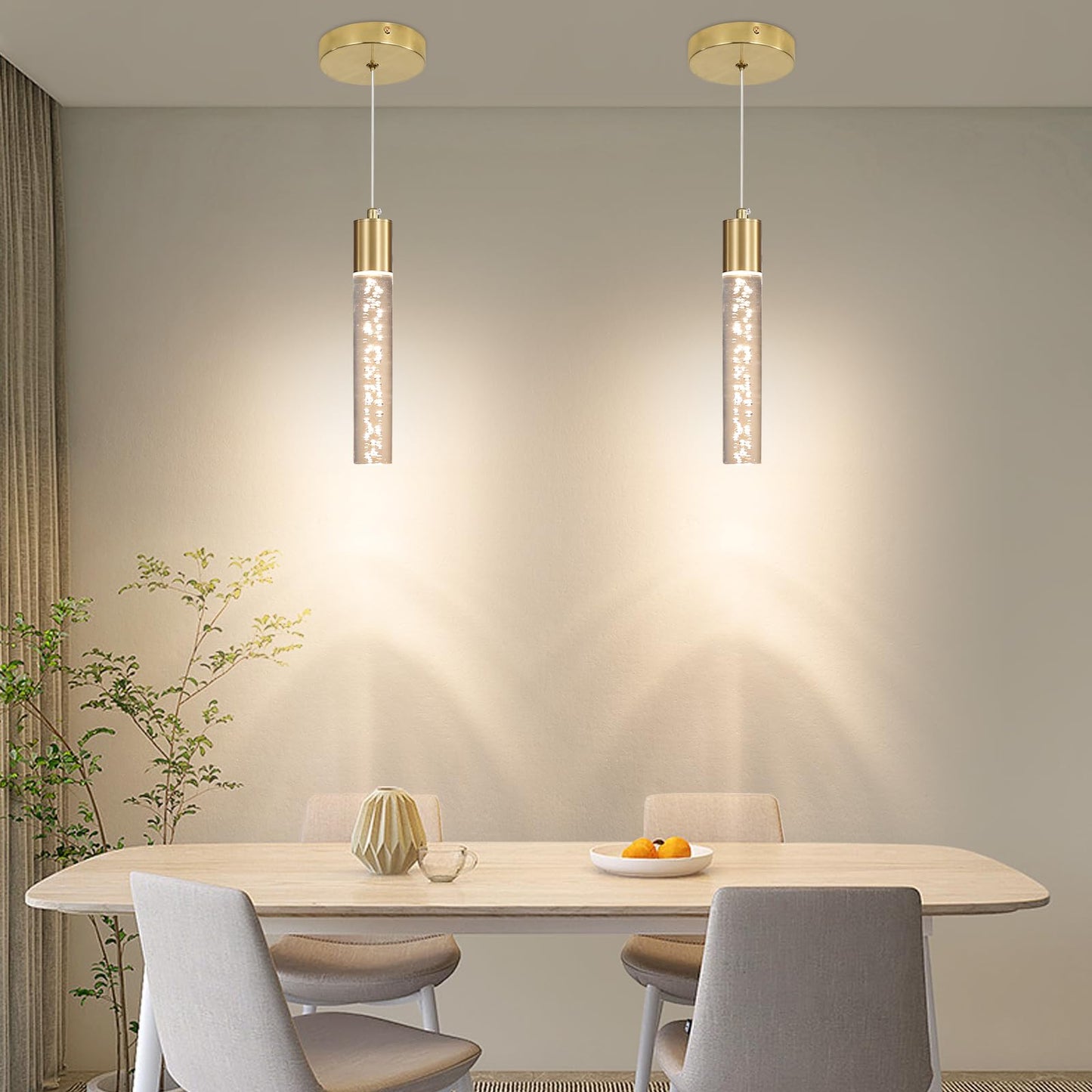 3 Pack Modern Kitchen Island Hanging Light  Gold Led Pendant Lights Fixture  Bubble Acrylic  3 Color Temperatures  Mini Ceiling Chandelier Lighting For Dining Room  Bedroom  Foyer Entrance  Cafe Bar