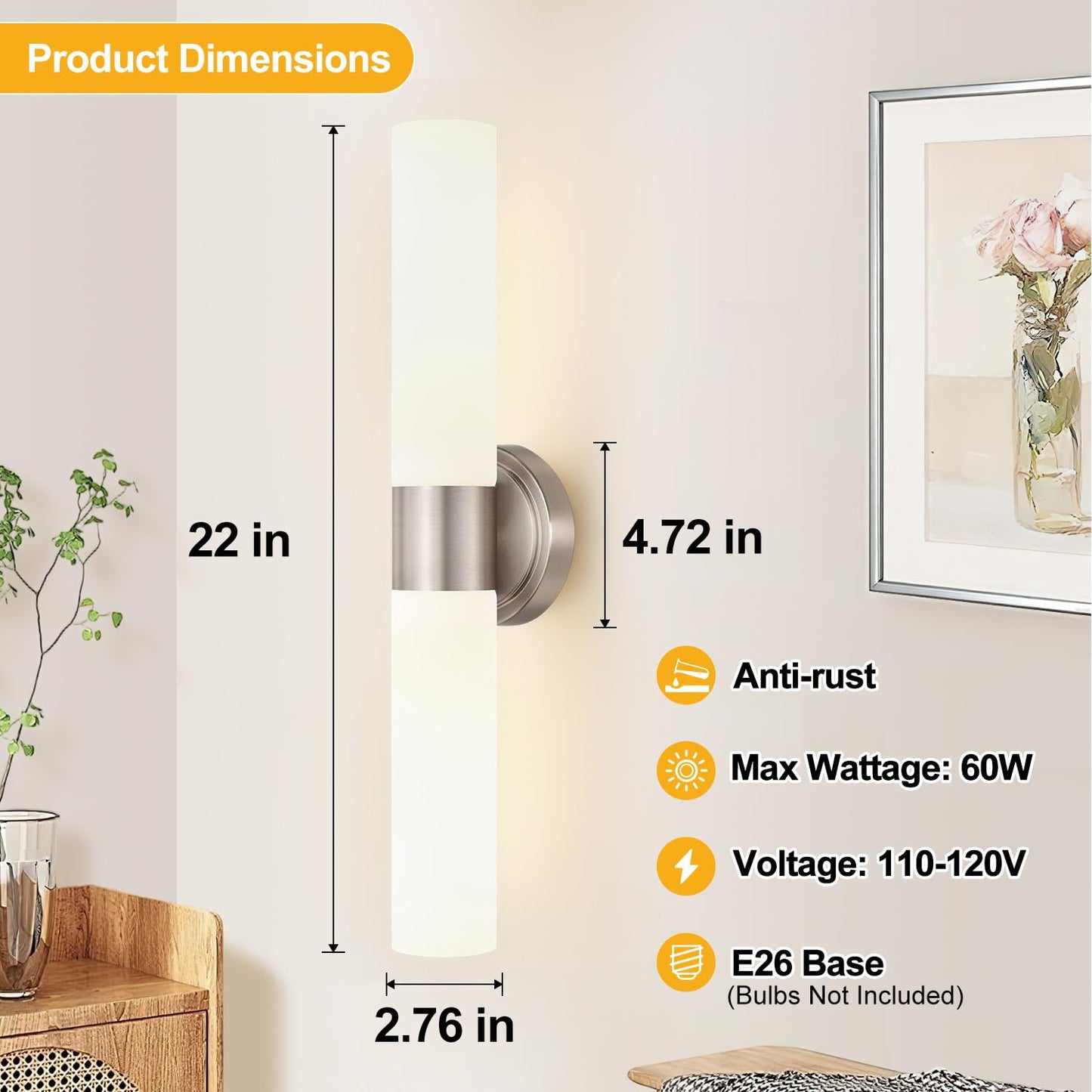 Wall Sconces Set Of Two  Modern Bathroom Sconces Wall Lighting With Milky White Glass  Brushed Nickel Sconces Wall Decor Set Of 2 For Bathroom Mirror Bedroom Living Room Hallway