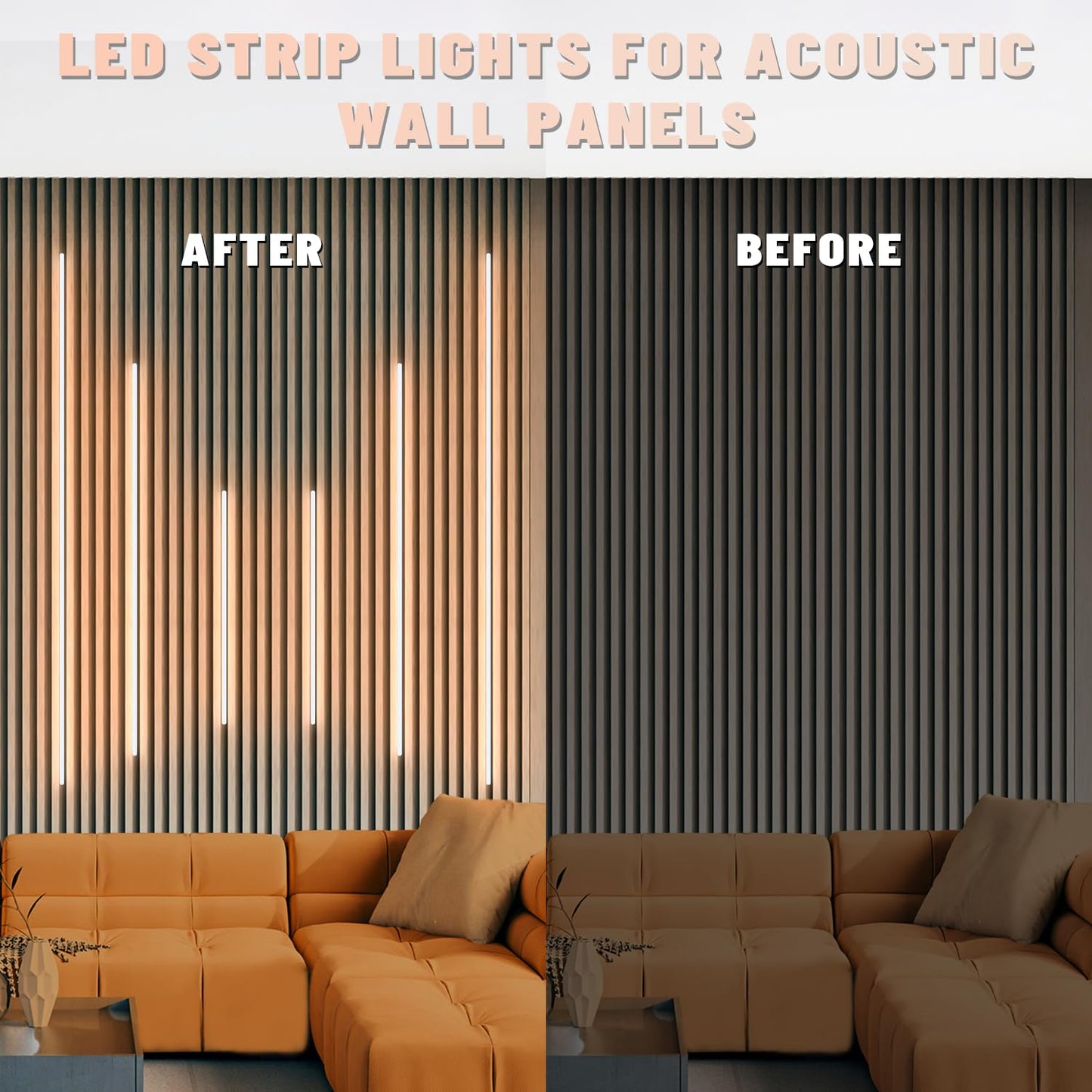 Lichaser Led Recessed Lighting For Acoustic Panel  6 Pcs Of 3000K Dimmable Led Strip Light For Wood Slat Wall Panel In Parallel With Touch Sensor  Self-Adhesive For Slat Wall Decor (4*28 In+2*16 In)