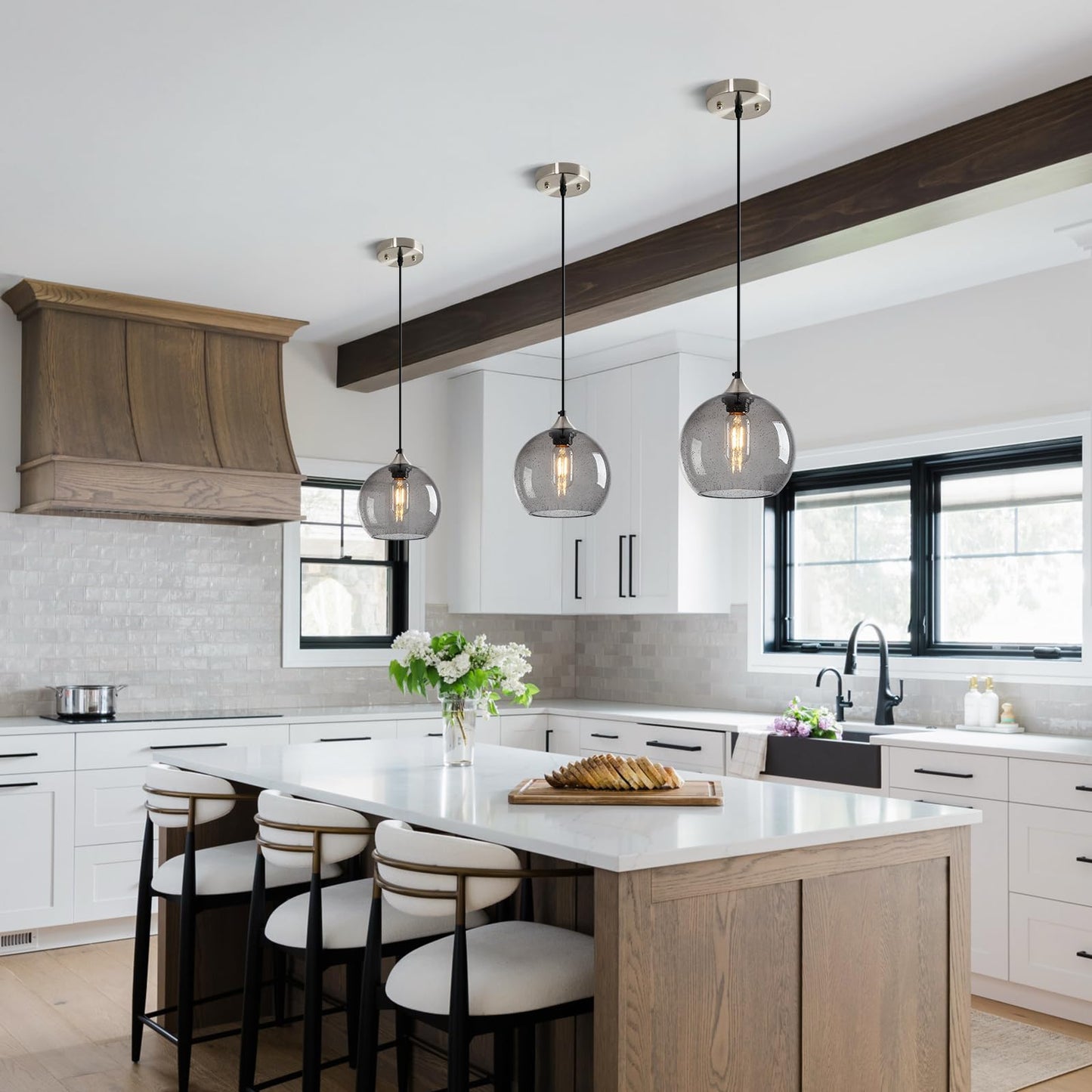 Lbsqj Light Grey Glass Pendant Lights Kitchen Island Lighting Globe Pendant Light Fixtures Modern Pendant Lighting For Bedroom Living Dining Room Light Fixture (7.87 In  2 Pack)