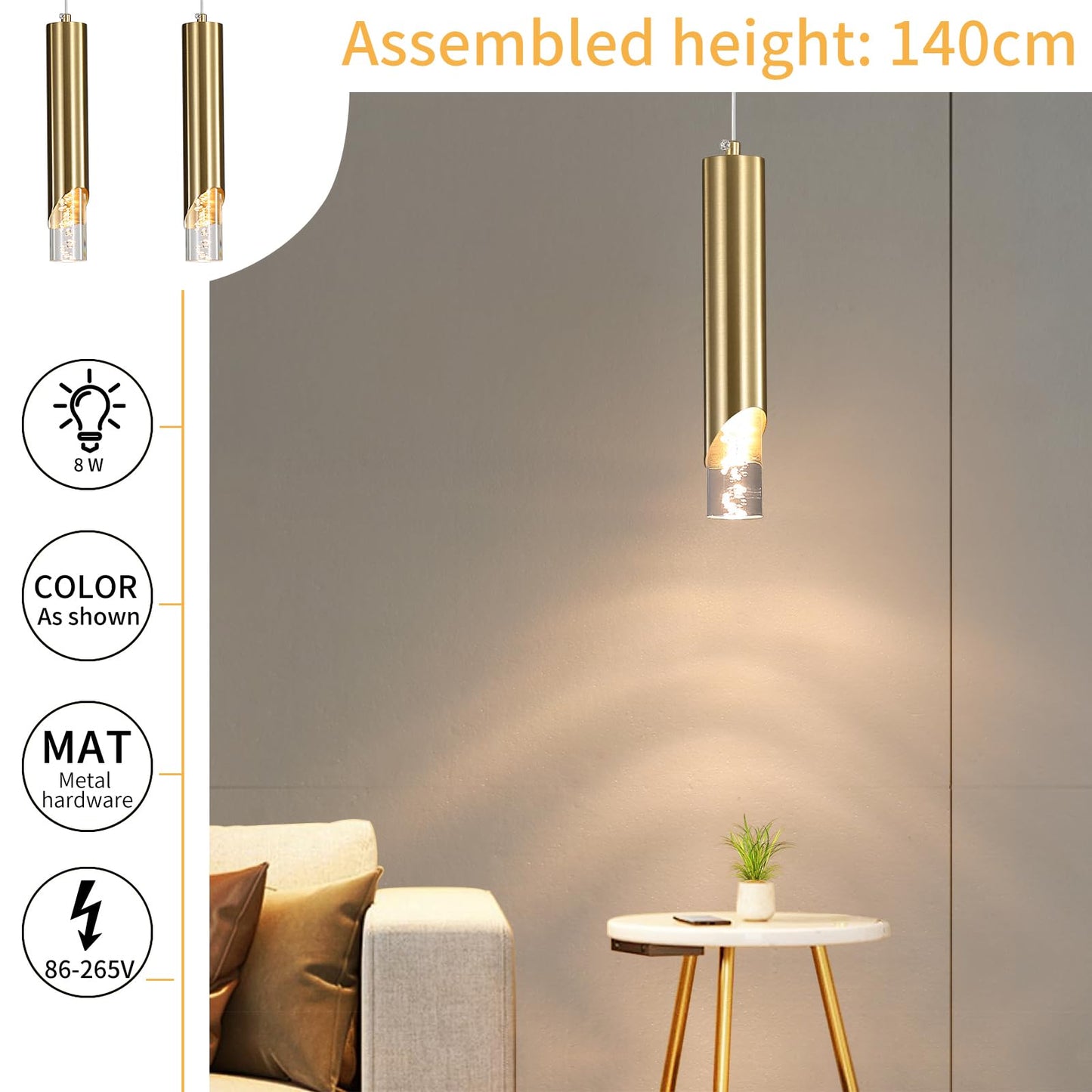 3 Pack Modern Gold Pendant Light Fixture  Acrylic Bubble Cylinder Hanging Lights  3 Color Temperatures  Minimalist Ceiling Chandelier Lighting For Dining Room  Bedroom  Hallway  Bar  Kitchen Island