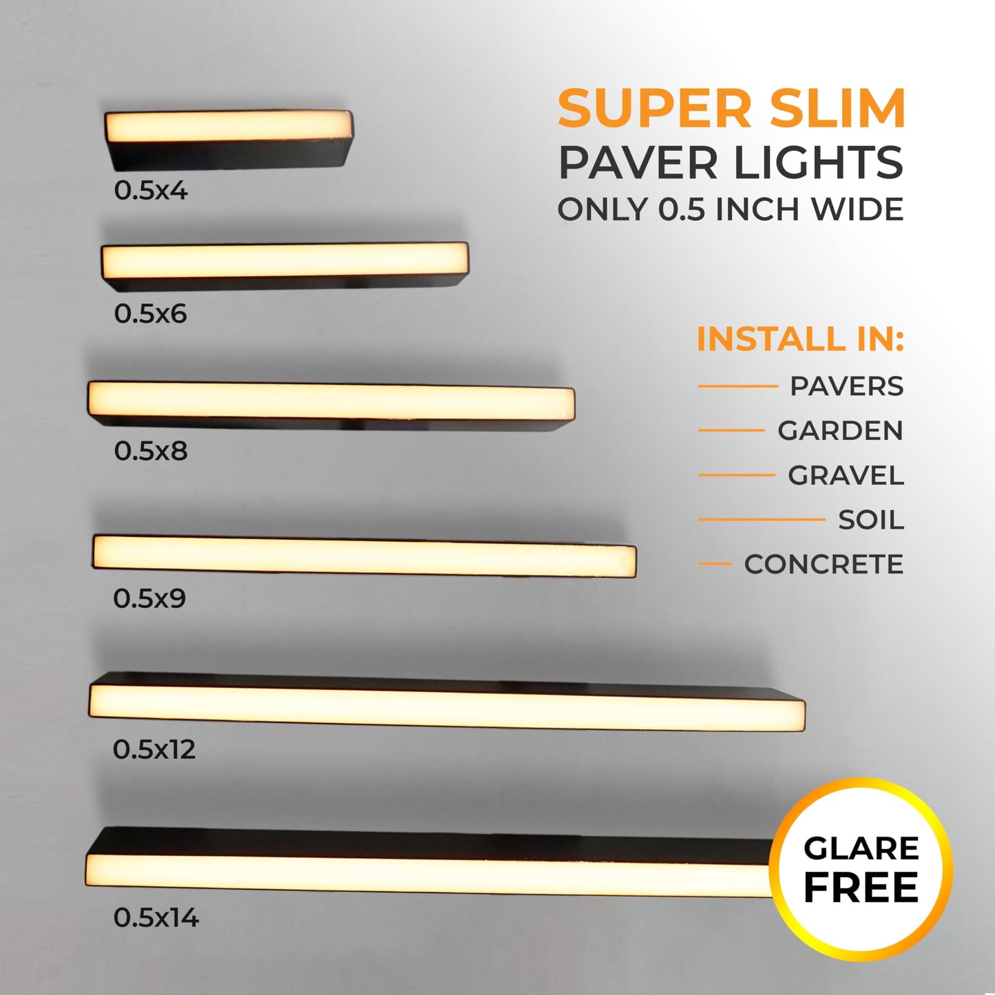Lumengy Paver Light Slim 0.5X18 Inch Glare-Free 2700K Warm White  Steel Brick Lighting For Pavers  Walls  Driveway & Pathway Borders  Waterproof Ip67  12V Ac/Dc Drive-Over Rated