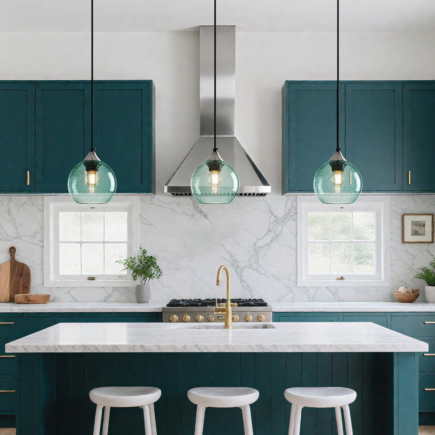 Lbsqj Light Green Glass Pendant Lights Kitchen Island Globe Pendant Light Fixtures Modern Pendant Lighting For Bedroom Living Dining Room Light Fixture (5.9 In  1 Pack)