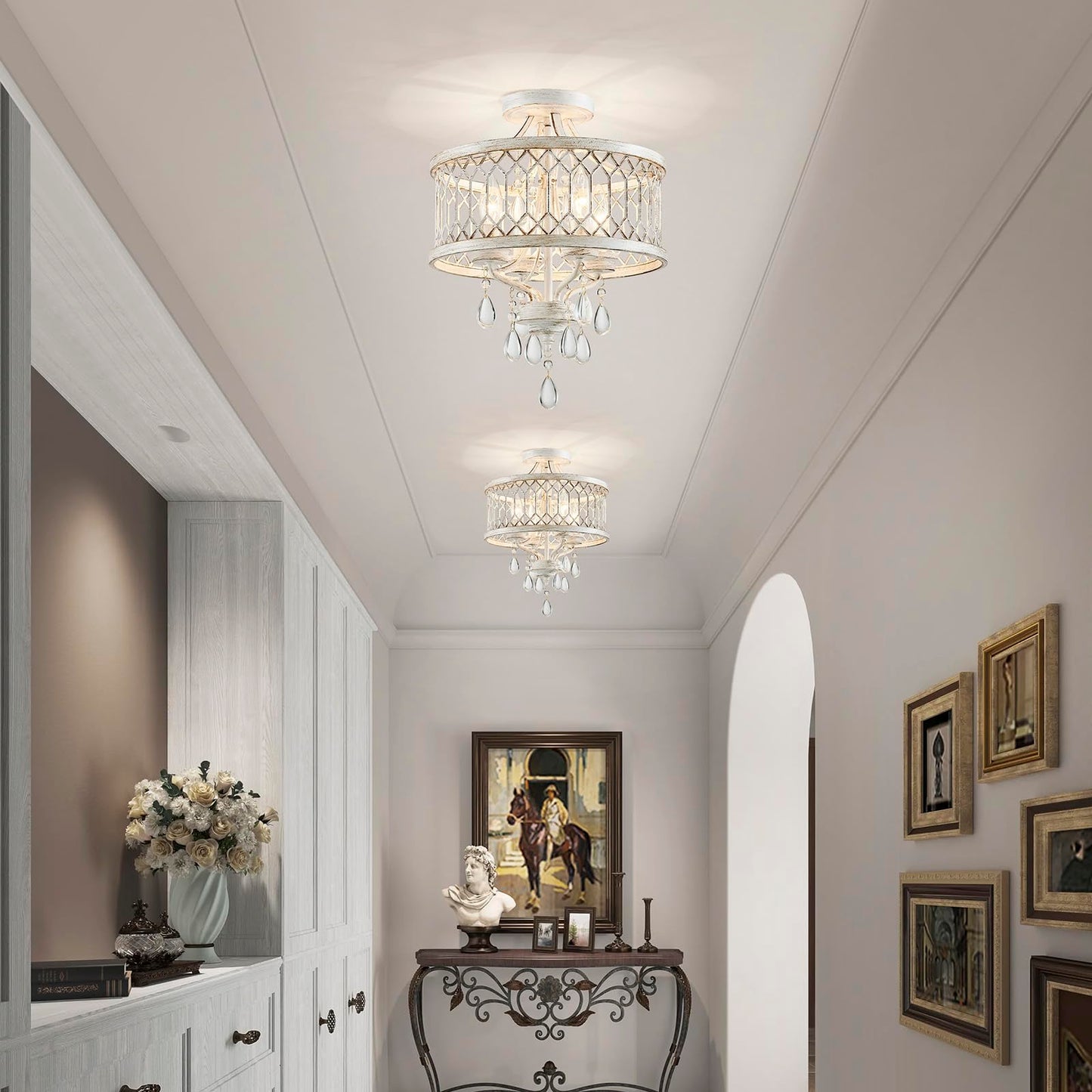Crystal Ceiling Light Fixture  Modern Semi Flush Mount Ceiling Light  Farmhouse Crystal Chandeliers For Dining Room Light Fixture  Hallway Lighting Fixtures For Kitchen Bedroom Bathroom Foyer Entryway