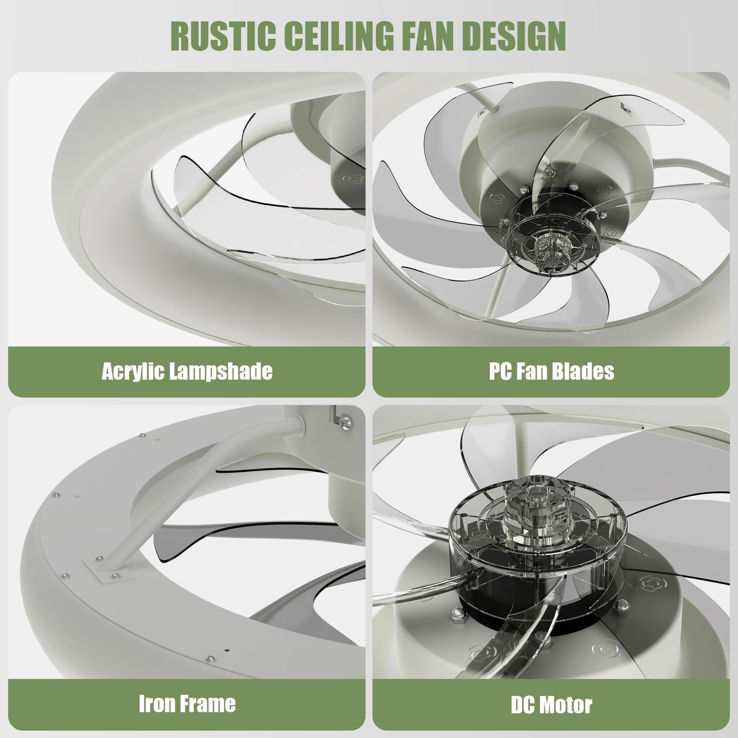 Vipbear Ceiling Fans With Lights  20 Flush Mount Ceiling Fan With Remote & App Control  Low Profile Ceiling Fan For Bedroom/Living Room  6 Wind Speeds (White-Updated Motor)