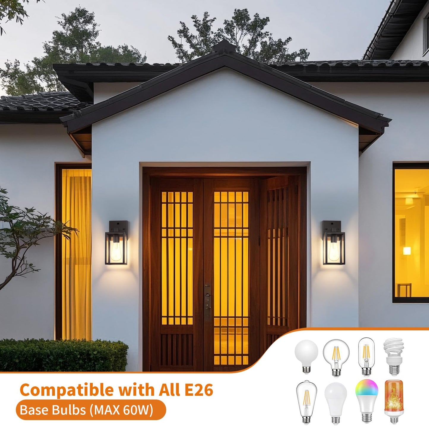 2 Pack Dusk To Dawn Exterior Lighting Fixtures Wall Mount  Sensor Outside Front Porch Lights For House  Outdoor Lantern Lamp  Waterproof Wall Sconce Lights  Black Coach Light For Garage Entryway
