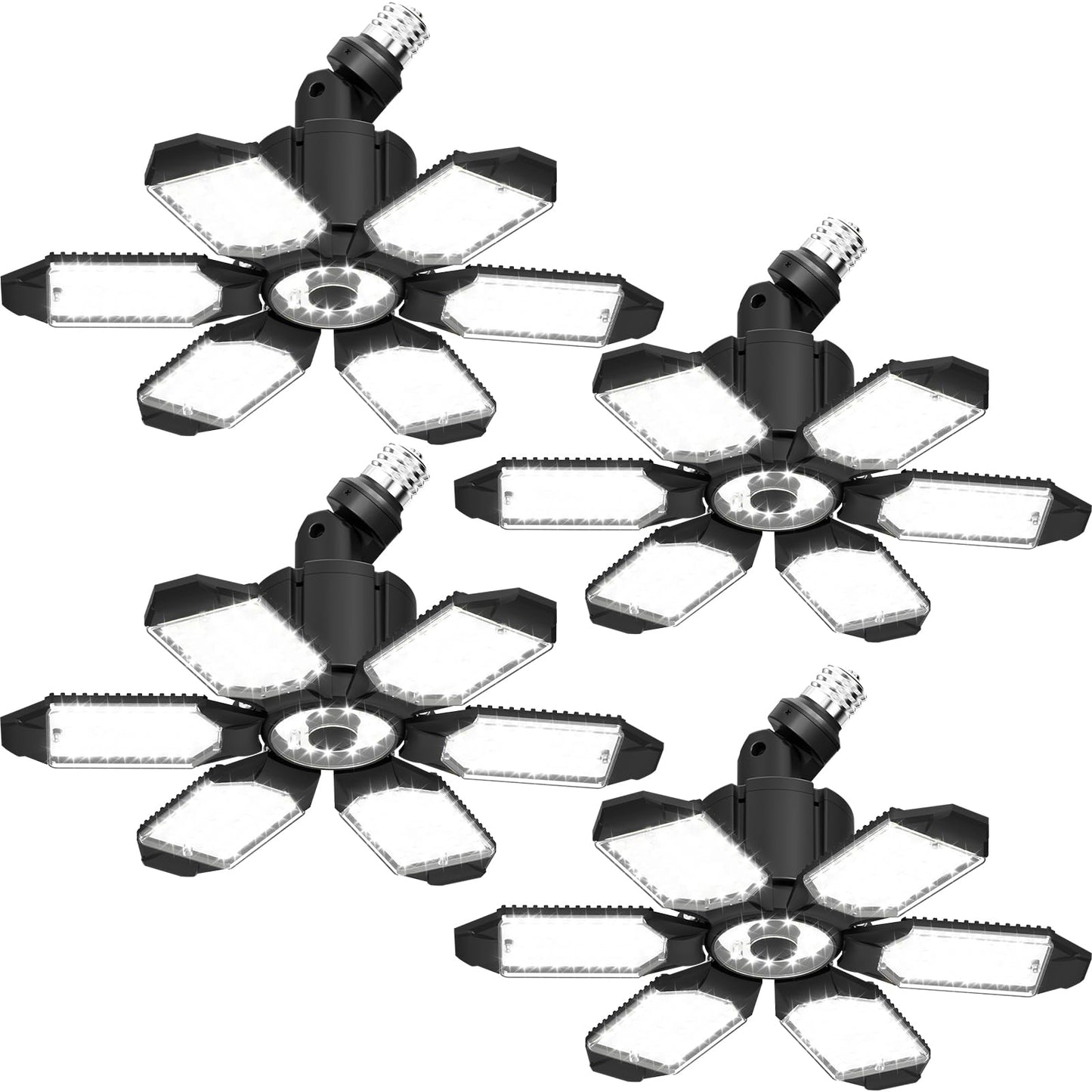 Led Garage Light Super Bright 15000Lm Led Shop Ceiling Lights 6500K Garage Lighting  360?180?Adjustable Basement Lights With 6 Deformable Panels Screw In E26 E27 Socket For Storage Attic  4 Pack