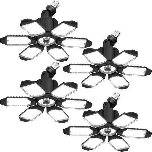 Led Garage Light Super Bright 15000Lm Led Shop Ceiling Lights 6500K Garage Lighting  360?180?Adjustable Basement Lights With 6 Deformable Panels Screw In E26 E27 Socket For Storage Attic  4 Pack