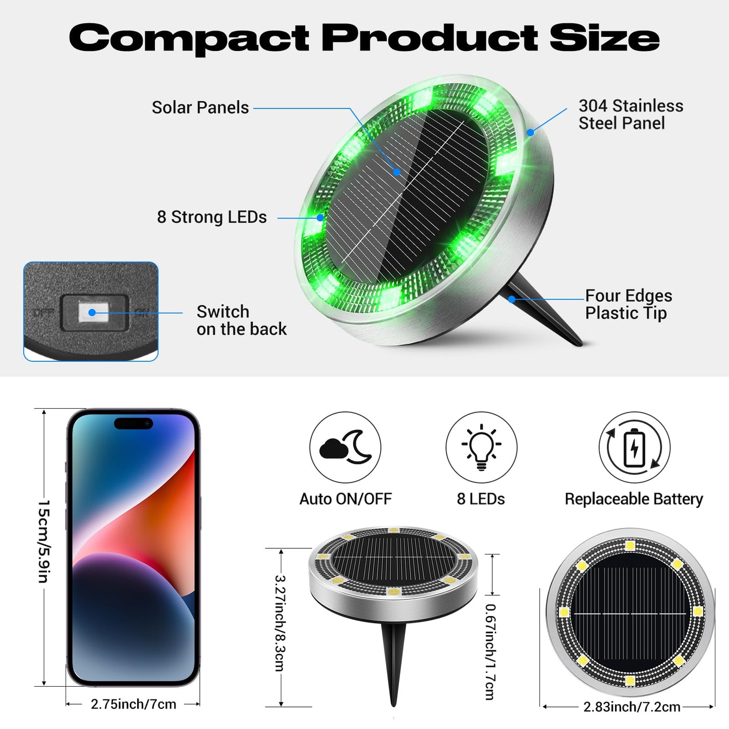 Peasur Solar Ground Lights Outdoor  12 Pack Flat Solar Powered Disc Lights  Ip68 Waterproof  Anti-Rust  Landscape Lighting For Pathway Garden Yard Lawn Walkway Landscape Driveway  Green