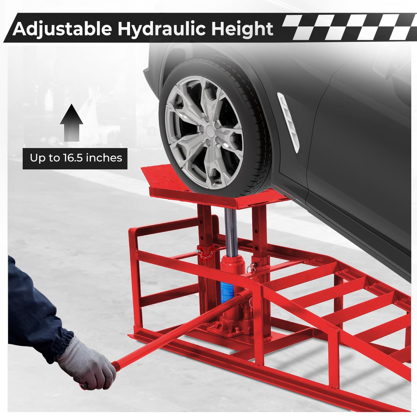 Rovibek 2 Pack Hydraulic Car Ramps 5t 11000lbs, Car Lift Service Ramps, Heavy Duty Steel Cars Lift Ramp Height 11.6"-16.5", High Lift Auto Ramp for Changing Oil for Maintenance, Red