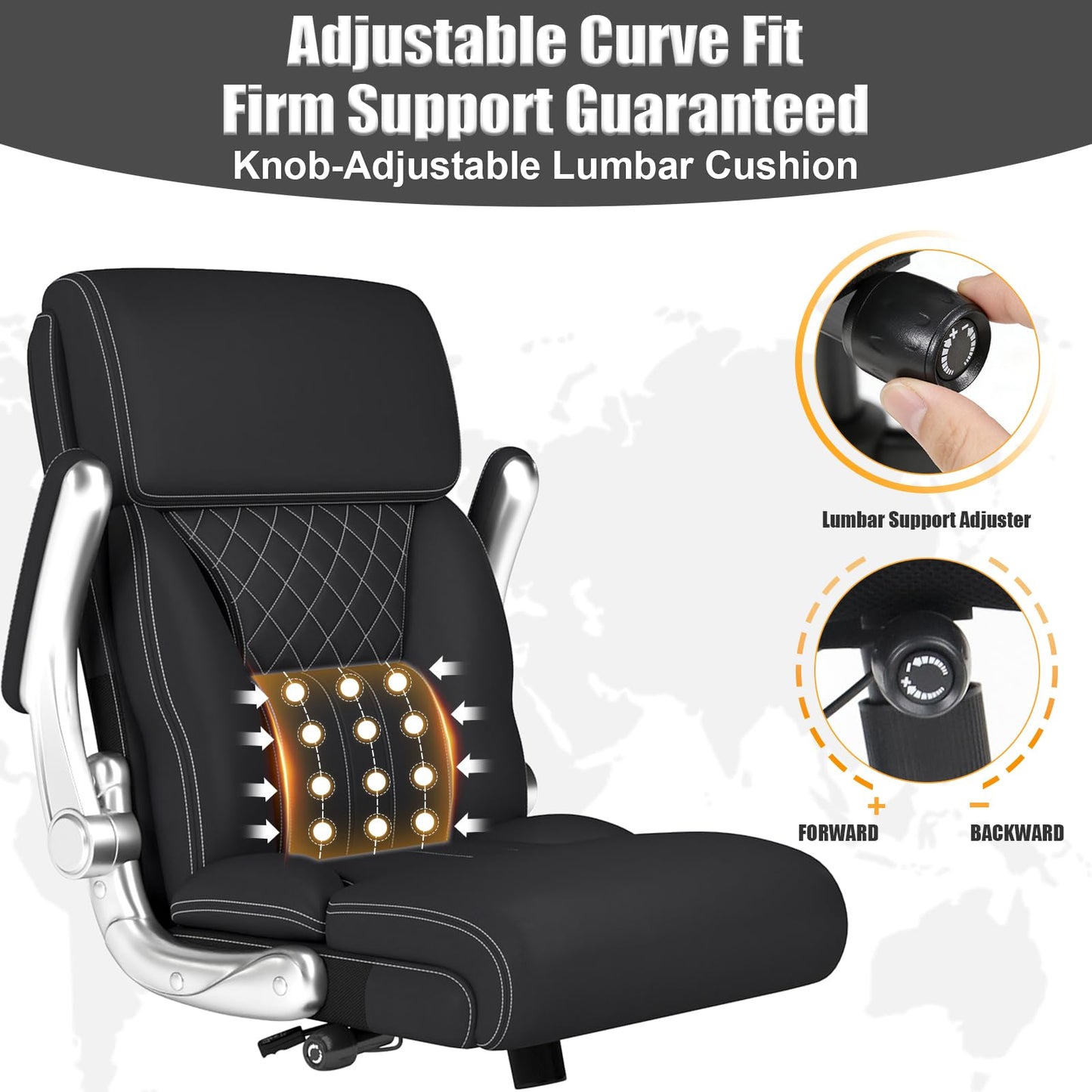 Big and Tall Ergonomic Leather Office Chair with Adjustable Lumbar Support, Flip-Up Armrests Desk Computer Chair, Swivel PC Chair with Rocking Function