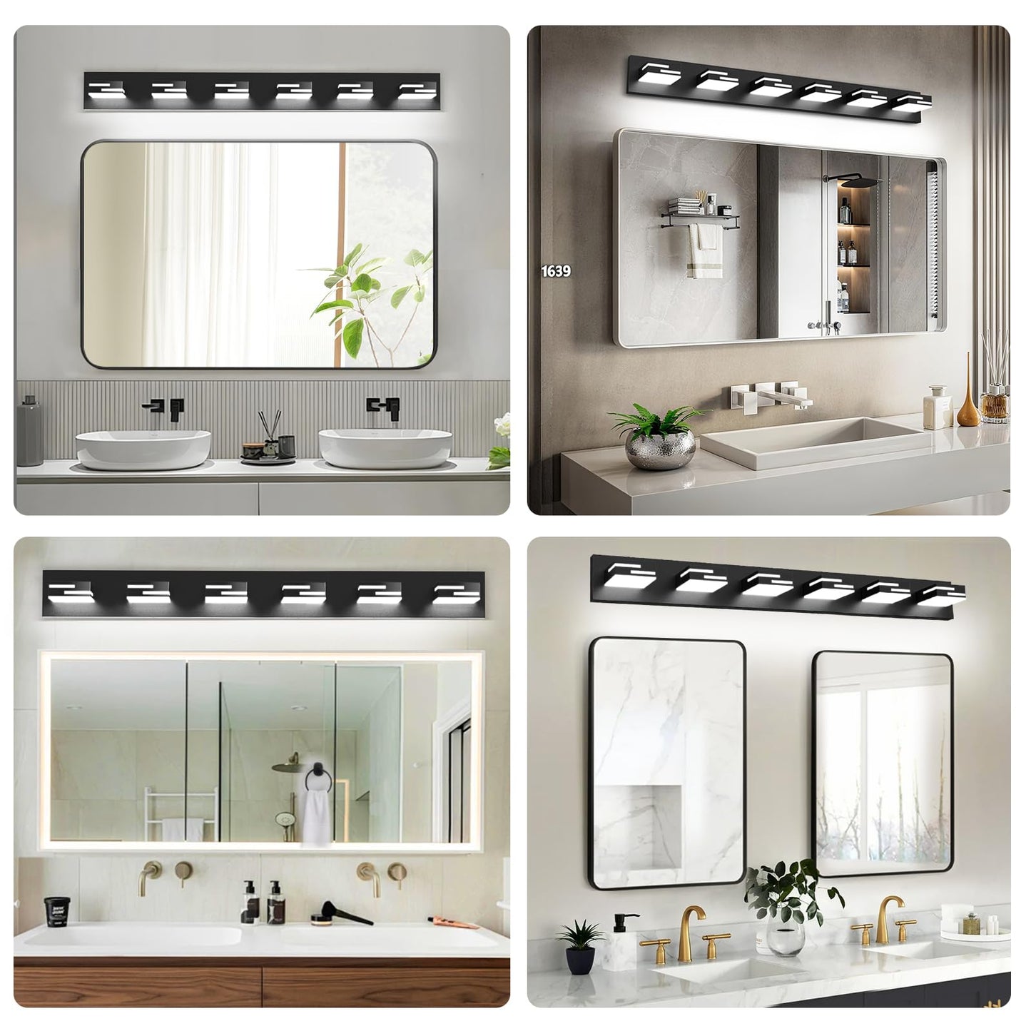 Lkhf Led Modern Bathroom Vanity Light Fixtures  6-Light 40-Inch Dimmable Matte Black Vanity Lights For Bathroom Lighting Fixtures Over Mirror  With 350?Rotatable Acrylic Heads (Cool White 6000K)
