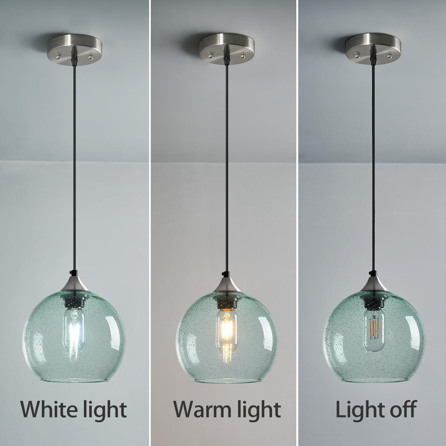 Lbsqj Light Green Glass Pendant Lights Kitchen Island Lighting Globe Pendant Light Fixtures Modern Pendant Lighting For Bedroom Living Dining Room Light Fixture (7.87 In  1 Pack)