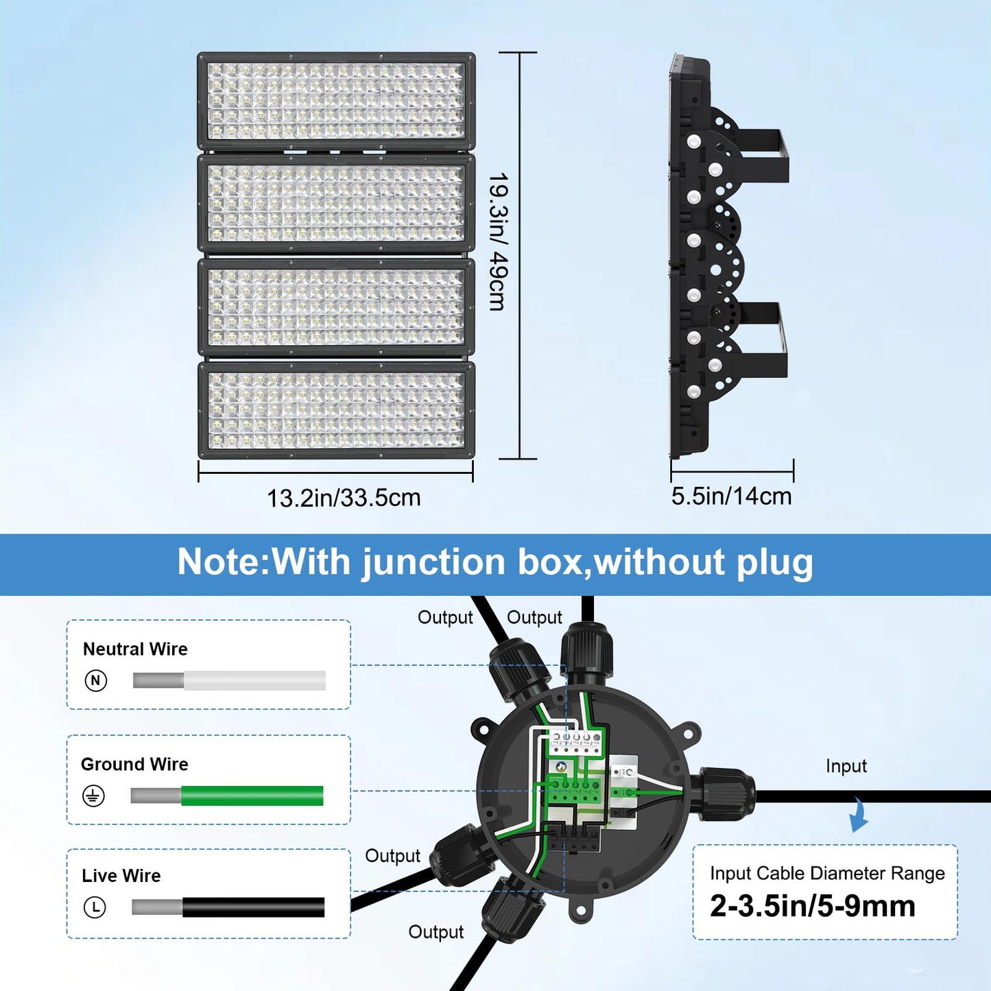 Kekeou 400W Stadium Lights Outdoor Led  56000Lm Flood Lights Outdoor  6500K Arena Light  Wider Lighting Angle Court Field Light Ip67 Waterproof For Parking Lot  Sports Court - Black
