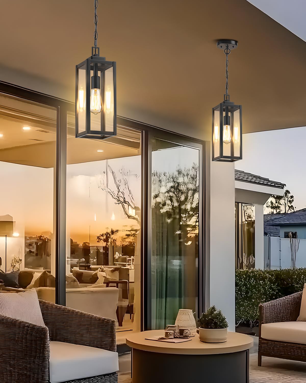 Myhxq 15 Large Motion Sensor Outdoor Pendant Lights  Dusk To Dawn Modern Outside Chandelier Outdoor Hanging Lantern With Clear Glass  Exterior Pendant Lighting Fixture For Porch  Yard  Black  1Pack