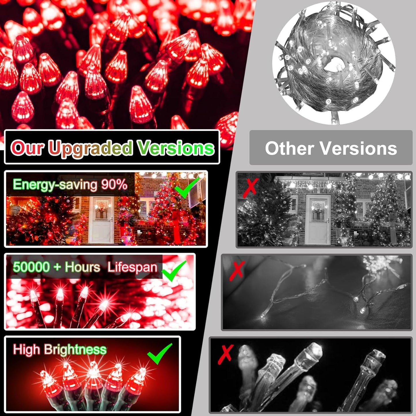1500 Led 470Ft Christmas String Lights Outdoor  12 Pro Modes And Timer Memory & Brightness  Plug In Waterproof Dark Green Wire Twinkle Light For For Xmas Yard Tree Wedding Party Decor (Red)