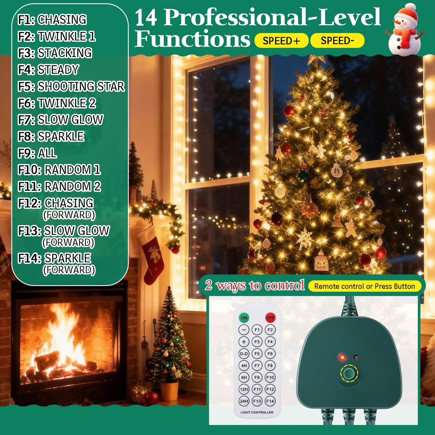 Gulfmew Christmas Light Controller With Remote  Create Dazzling Lighting Displays With Multiple Functions  Timer  Dusk To Dawn Sensor  Adjust Speed For Holiday Xmas Lights(3 Channel  14 Functions)