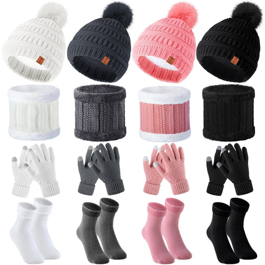 Neer 16 Pcs Winter Warm Hat Scarf Gloves Sock Set Knit Beanie Hat Touchscreen Gloves Neck Warmer Scarf for Women Men