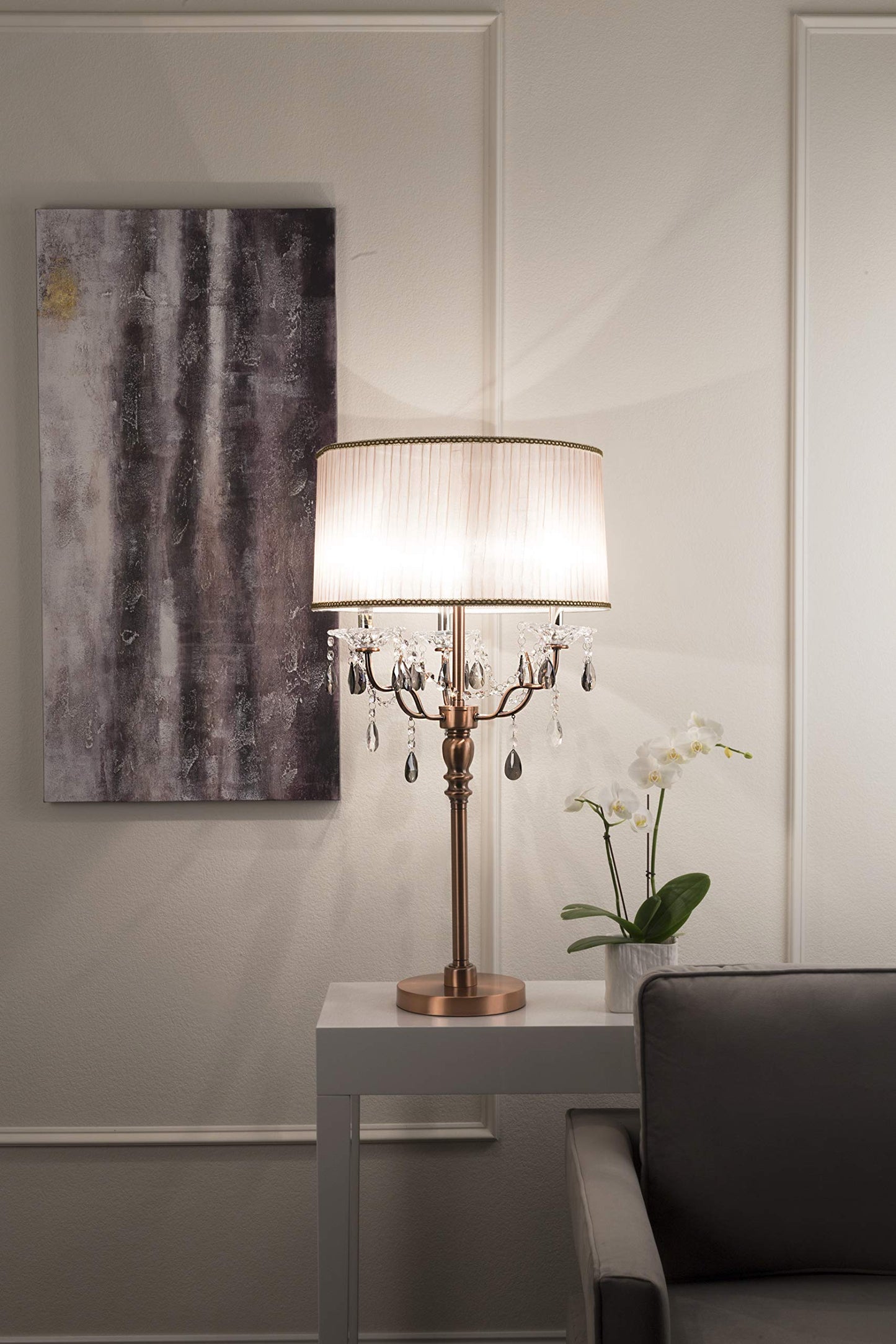 OK Lighting Crystal Table Lamp 35-Inch OK-5126T Dusty Rose Rose Gold