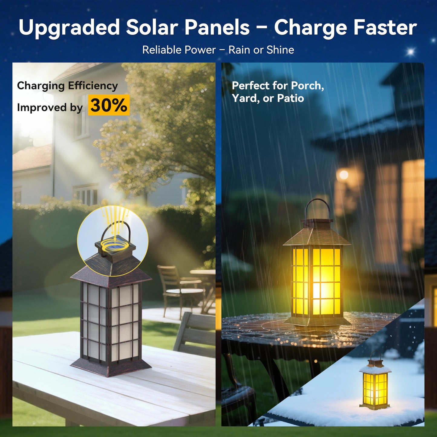 Anyperfect 2 Pack 13 Copper Solar Lantern With Flickering Flame Candle | Outdoor Waterproof Hanging Solar Lanterns  Metal & Glass Lights For Garden Decoration  Rustic Gifts For Mom