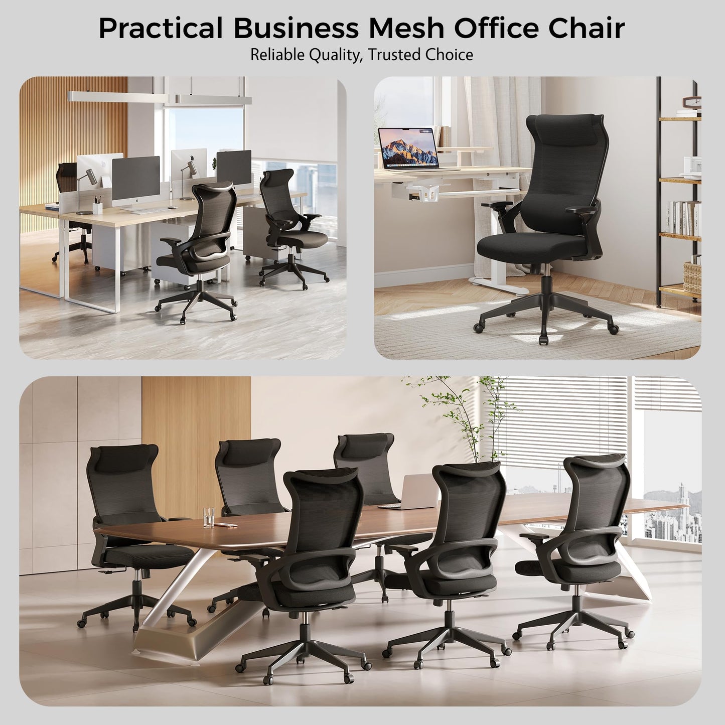 EUREKA ERGONOMIC OC77 Mesh Office Chair, Ergonomic Office Chair, Home Office Desk Chairs with Oversized Headrest and 3D Armrests, Computer Desk Chair, Black