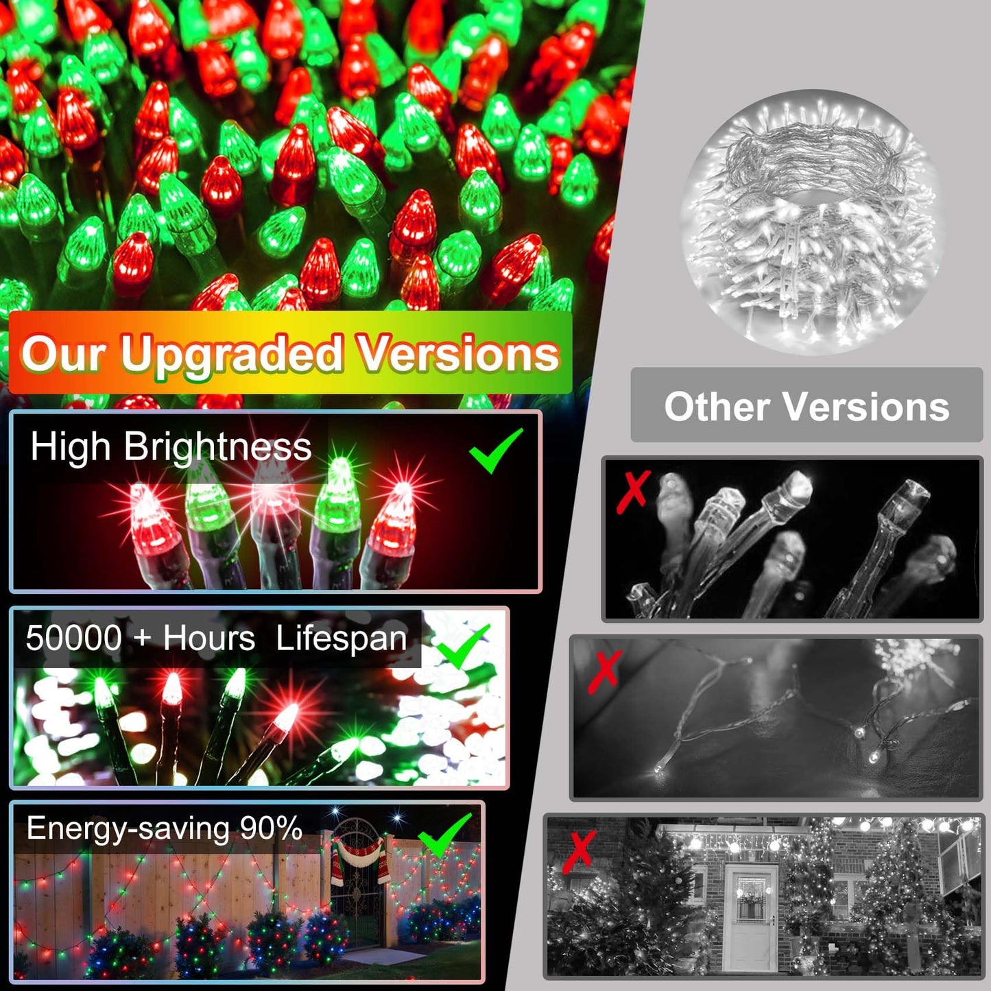 1500 Led 470Ft Christmas String Lights Outdoor  12 Pro Modes And Timer Memory & Brightness  Plug In Waterproof Dark Green Wire Twinkle Light For For Xmas Yard Tree Wedding Party Decor (Red & Green)