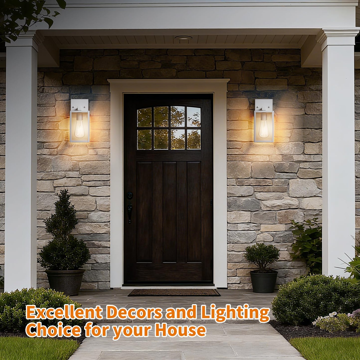 2 Pack White Exterior Lighting Fixtures Wall Mount  Outside Front Porch Lights For House  Outdoor Lantern Lamp  Waterproof Wall Sconce Lights  Coach Light For Garage Entryway