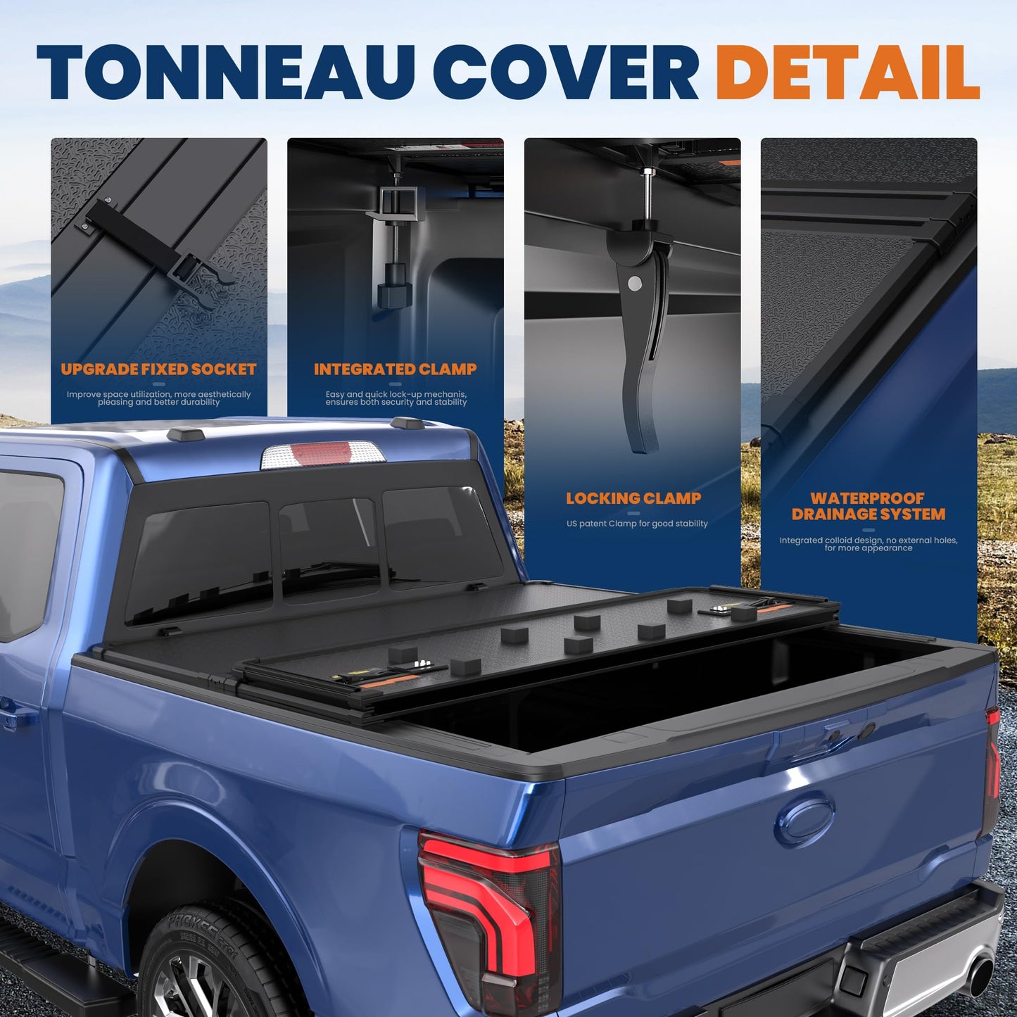KUIPERAUTO 5.5FT Hard Tri Truck Bed Tonneau Cover Compatible for Ford F150 2009-2014 Styleside (Not for Flareside) Bed 66Inch