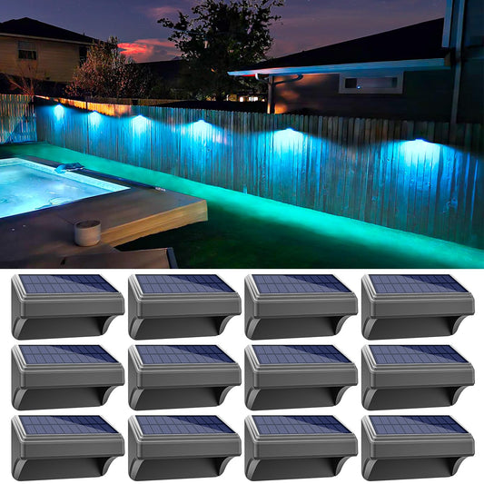 Aulanto Solar Fence Lights, 12 Pack, IP67 Waterproof, Warm White & RGB, Outdoor Wall Lights, Model 103