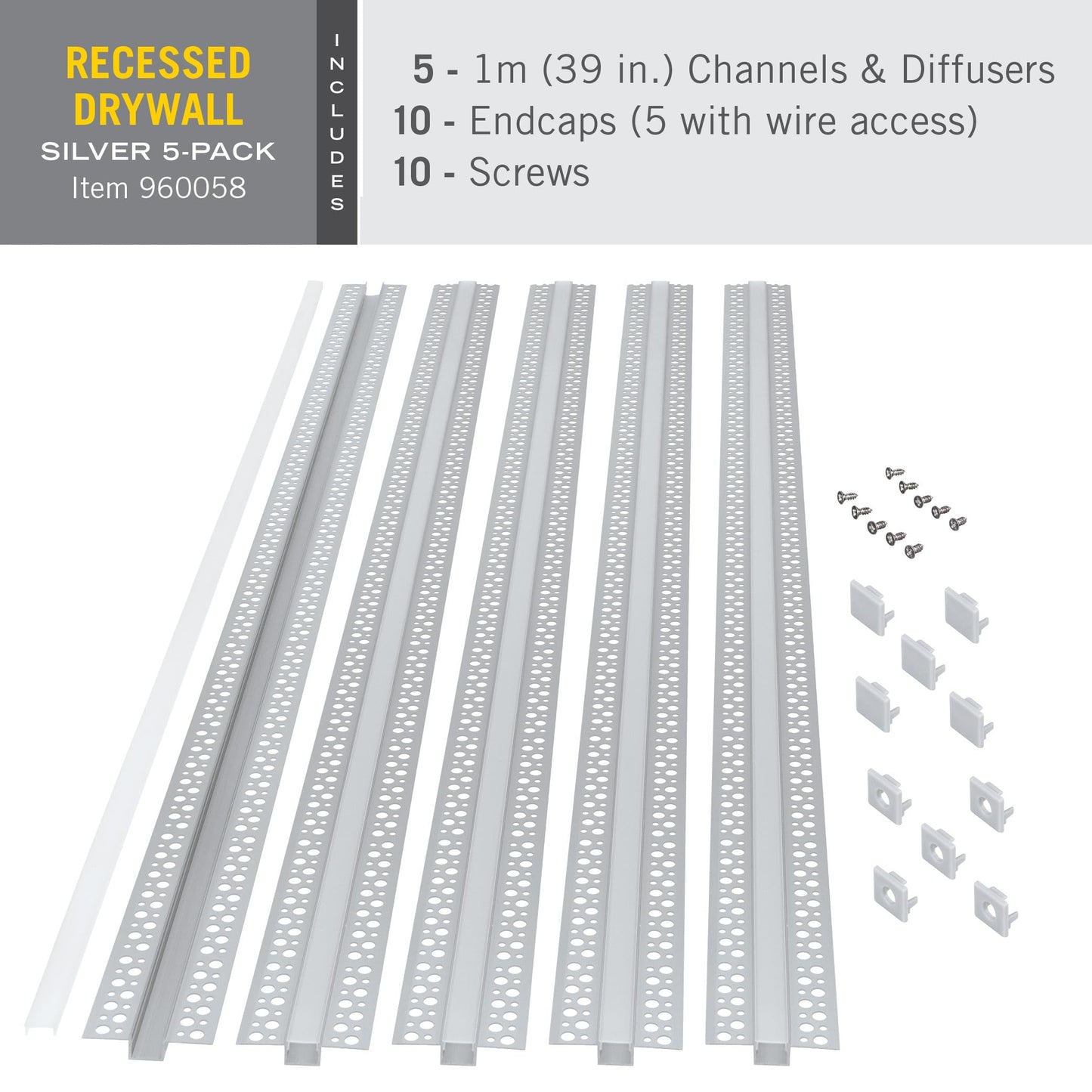 Armacost Lighting Recessed Drywall Mount Led Tape Light Mounting Channel 5-Pack  Silver  960060