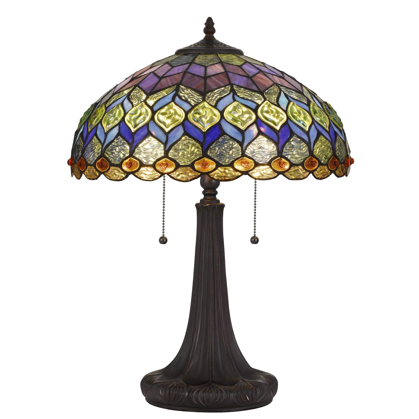 Benzara Tiffany Table Lamp 120W Engraved Base 22.5x16x16 in Multicolor Model BM233347